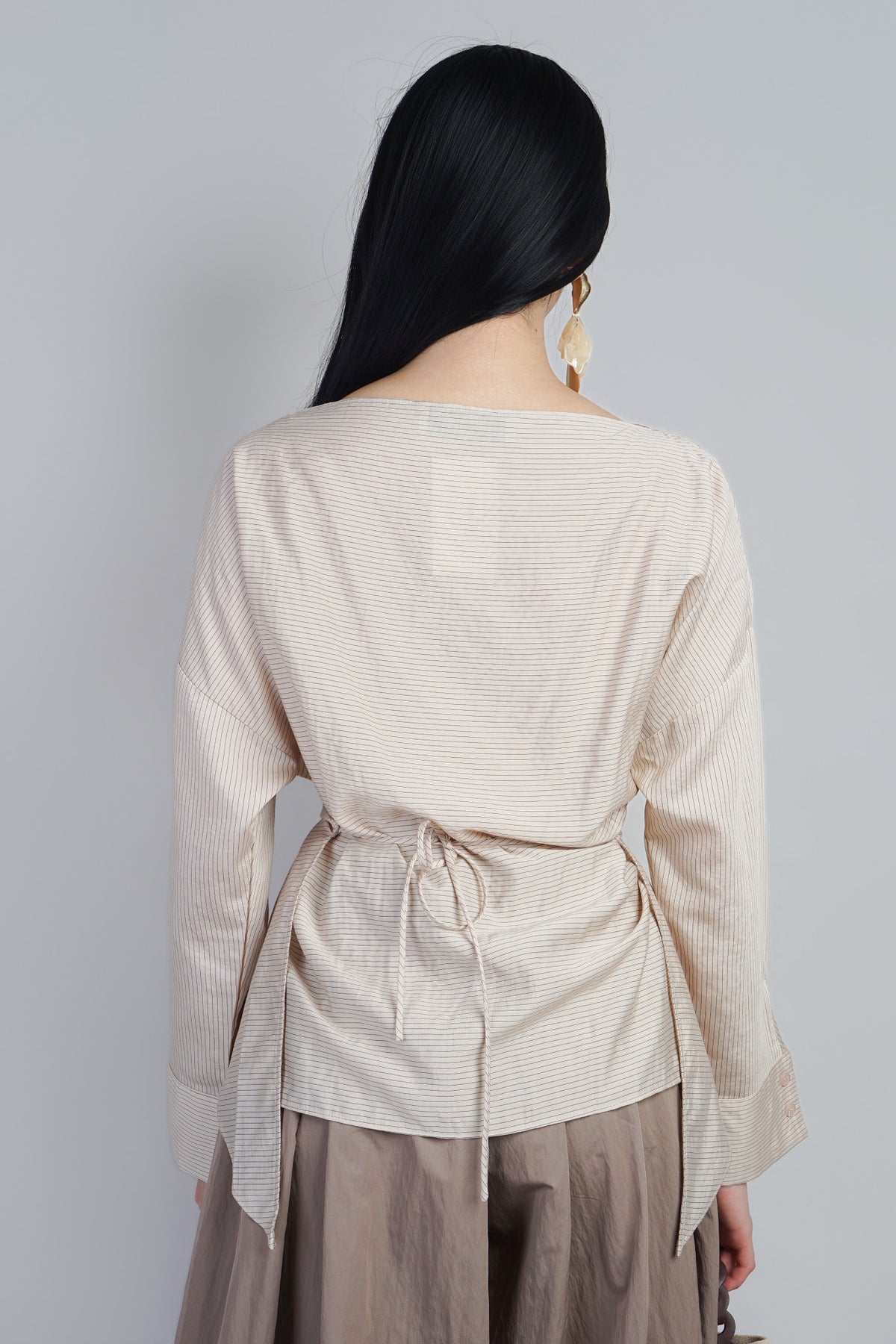 Taupe Mini Blk Stripe Soft Wrap Top