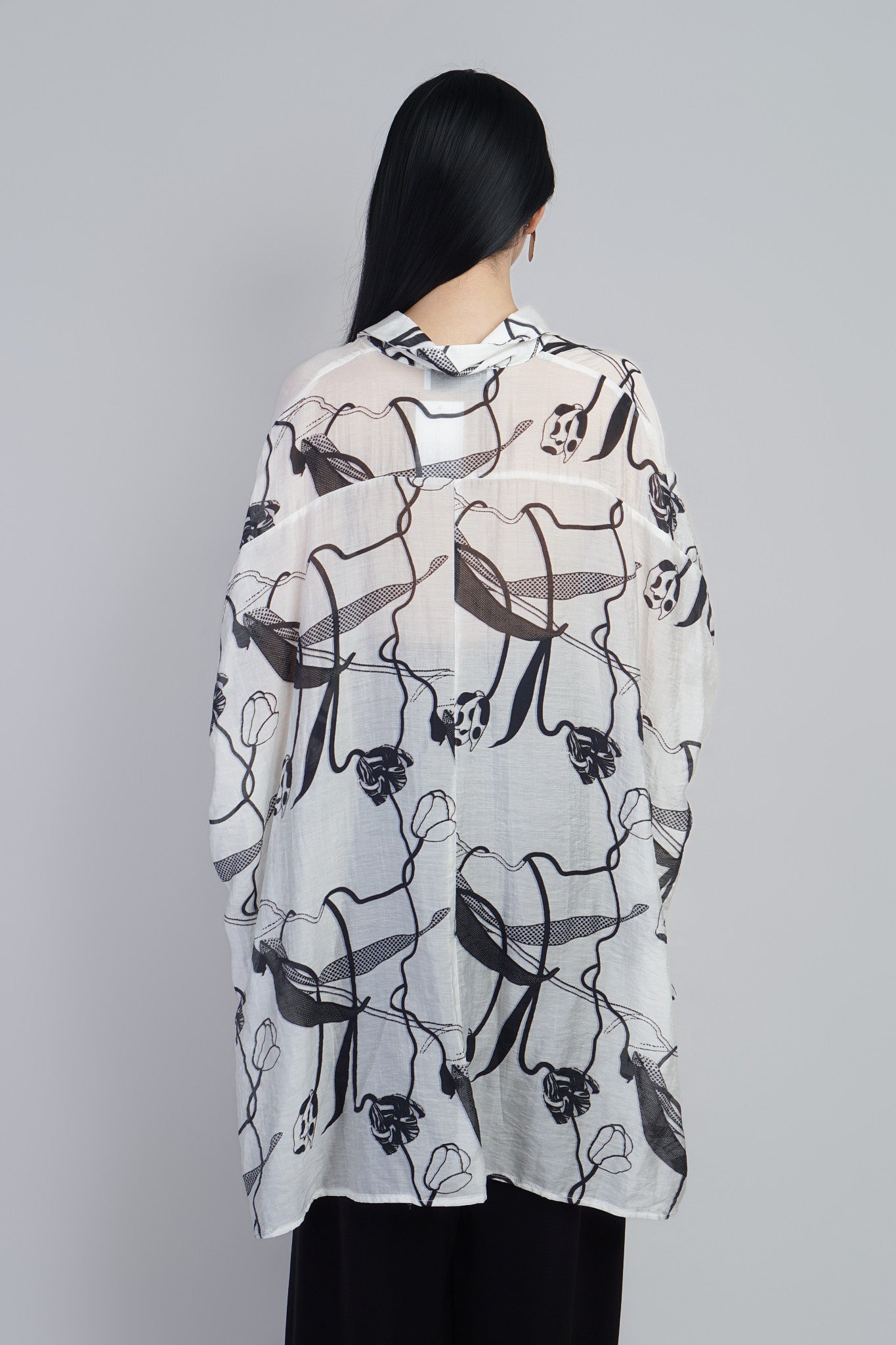 Ivory Abstract Print Sheer Hi-low Button Down Tunic