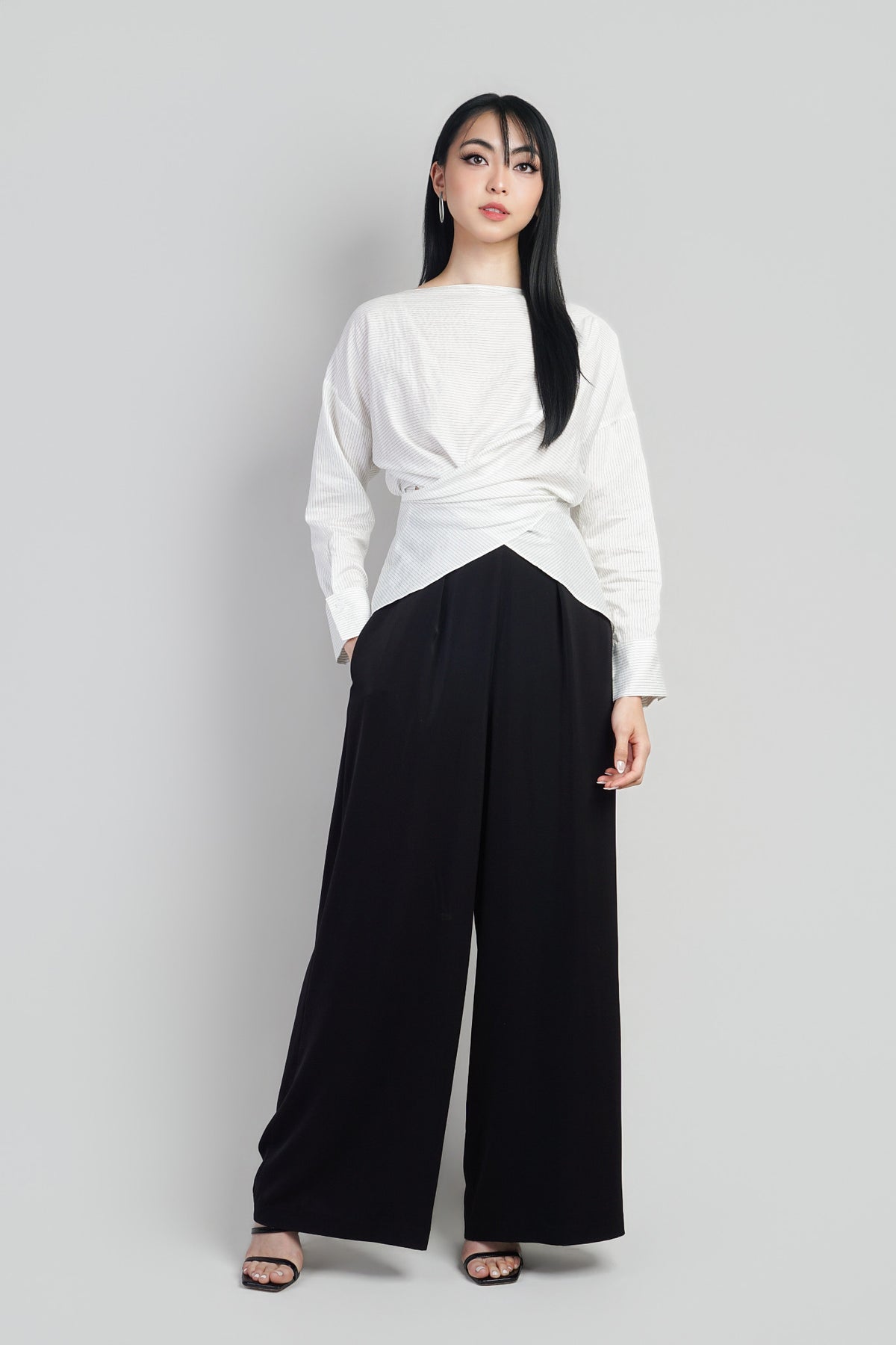 Off White Mini Stripe Soft Wrap Top