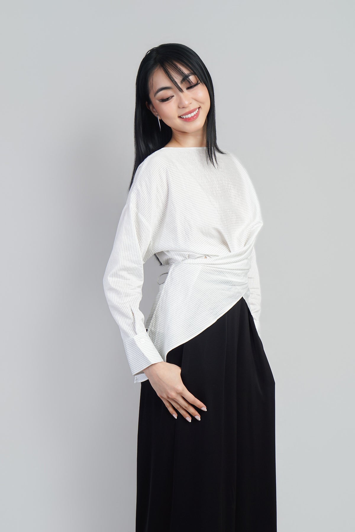 Off White Mini Stripe Soft Wrap Top