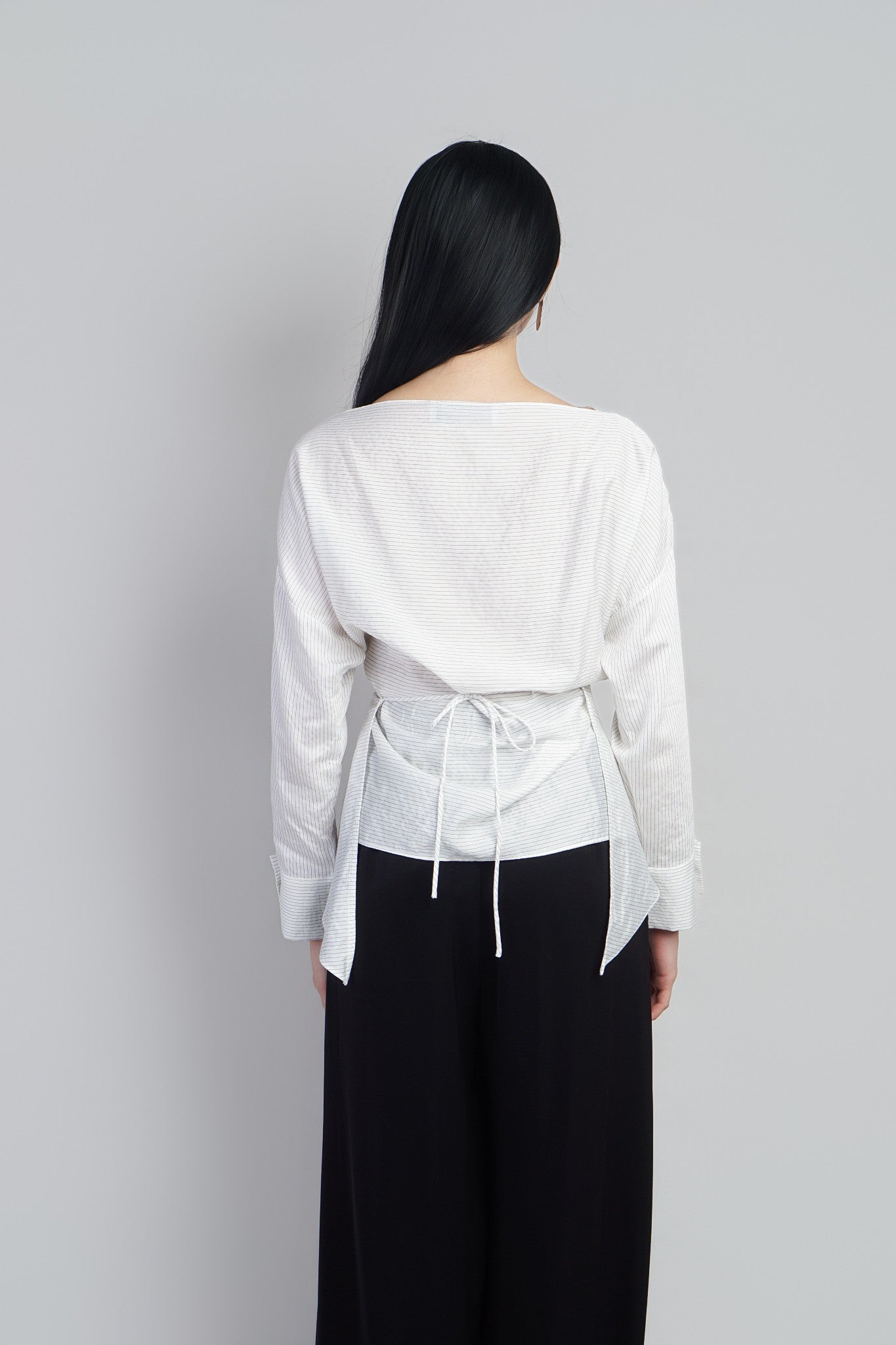 Off White Mini Stripe Soft Wrap Top