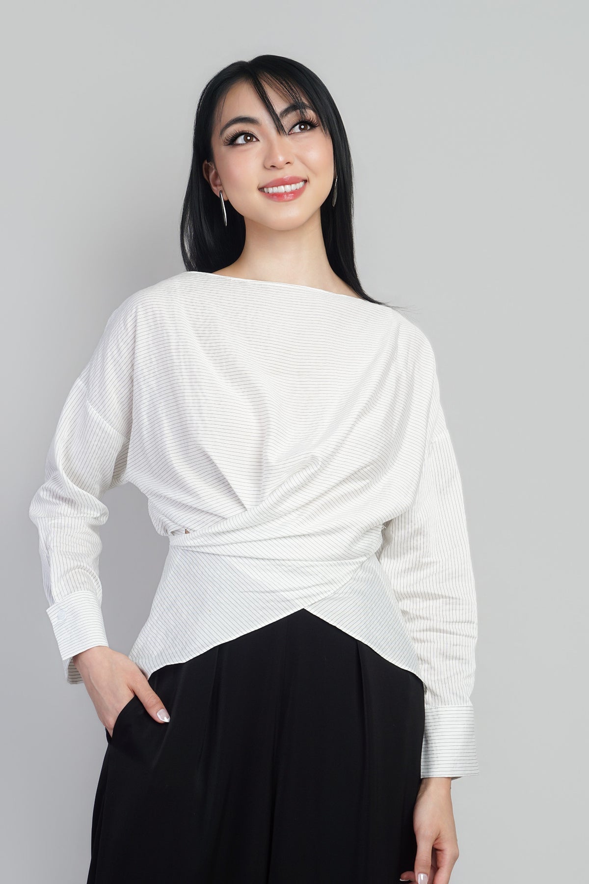 Off White Mini Stripe Soft Wrap Top