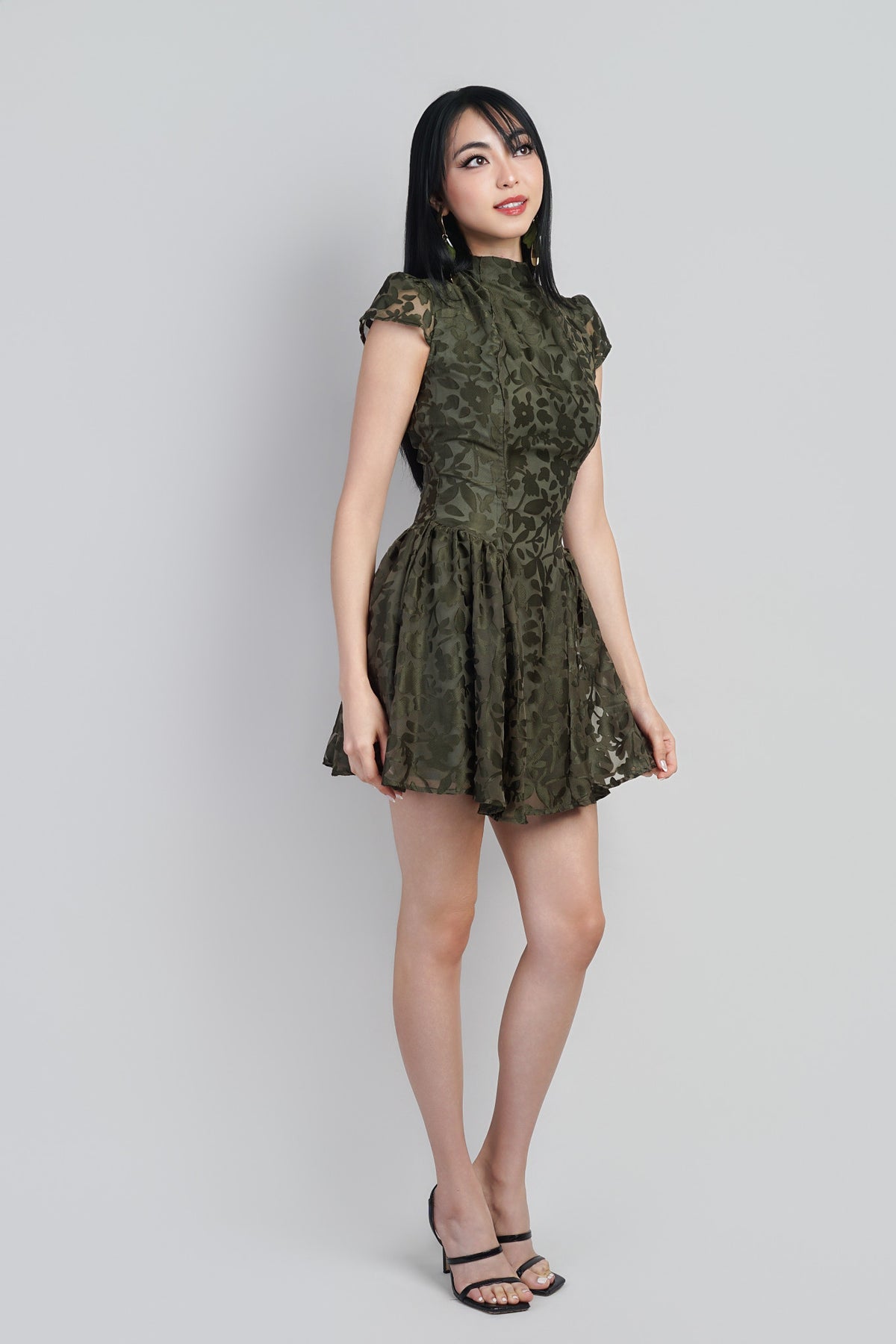 Olive Mock Nk  Burnout Floral Dress