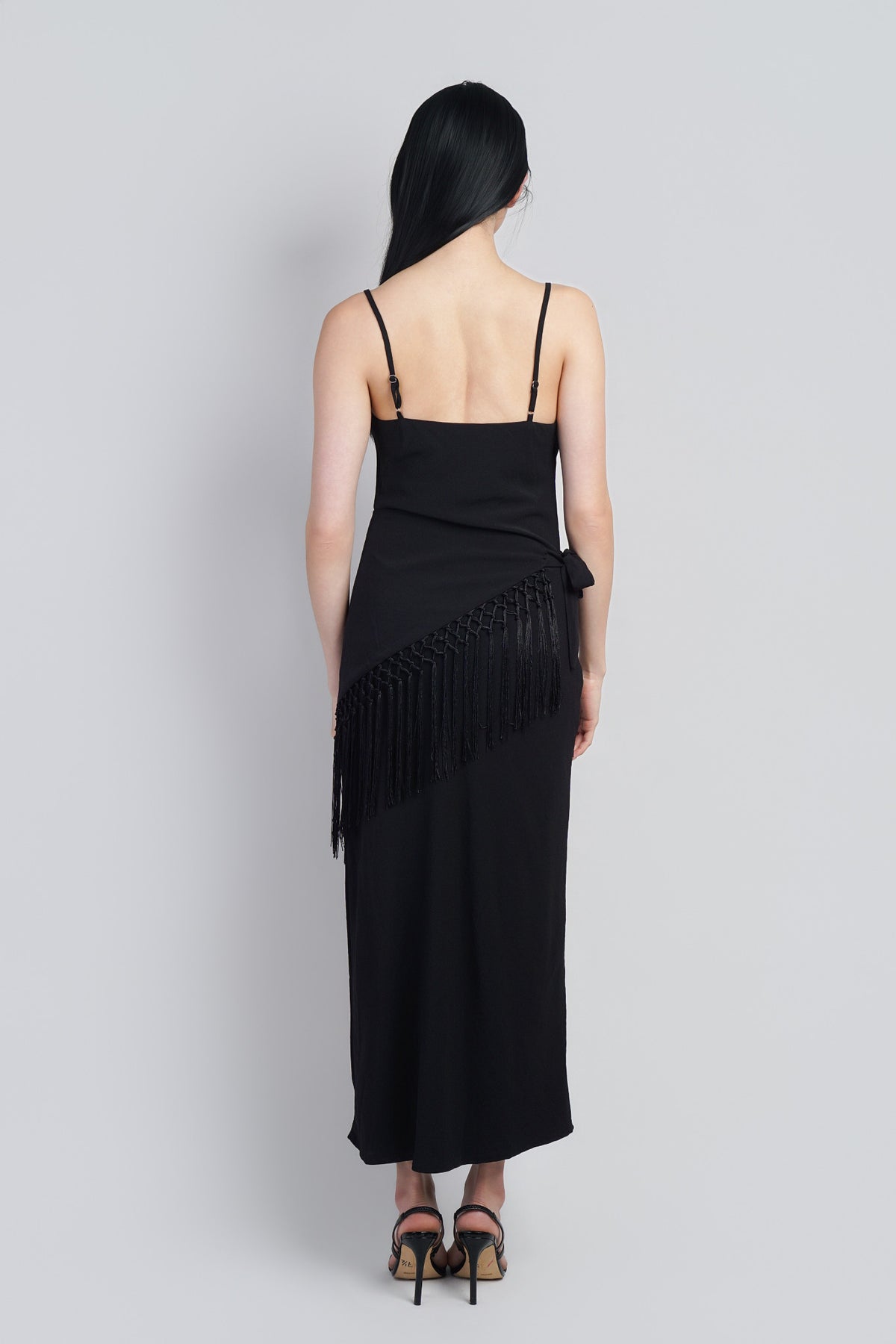 Black Slip Dress W/ Fringe Scarf