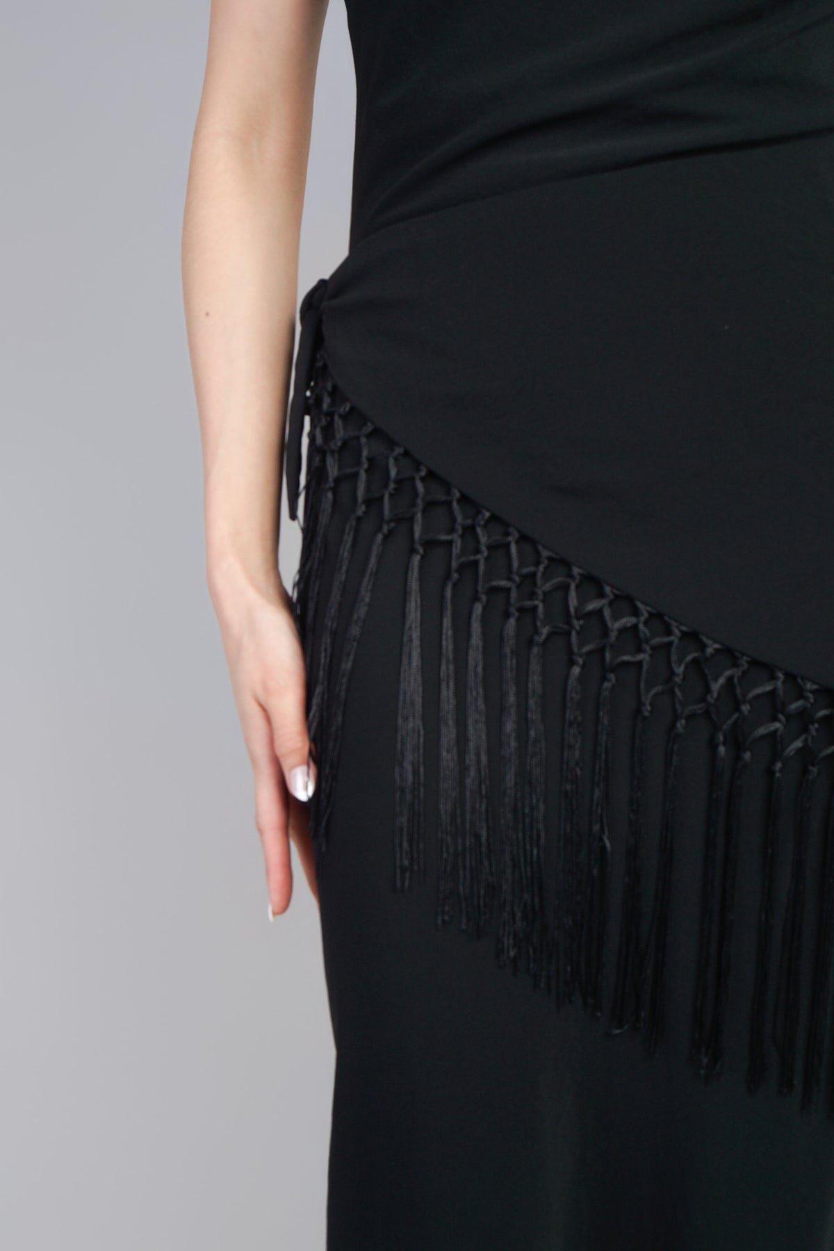 Black Tailored Pants W/ Fringe Scarf