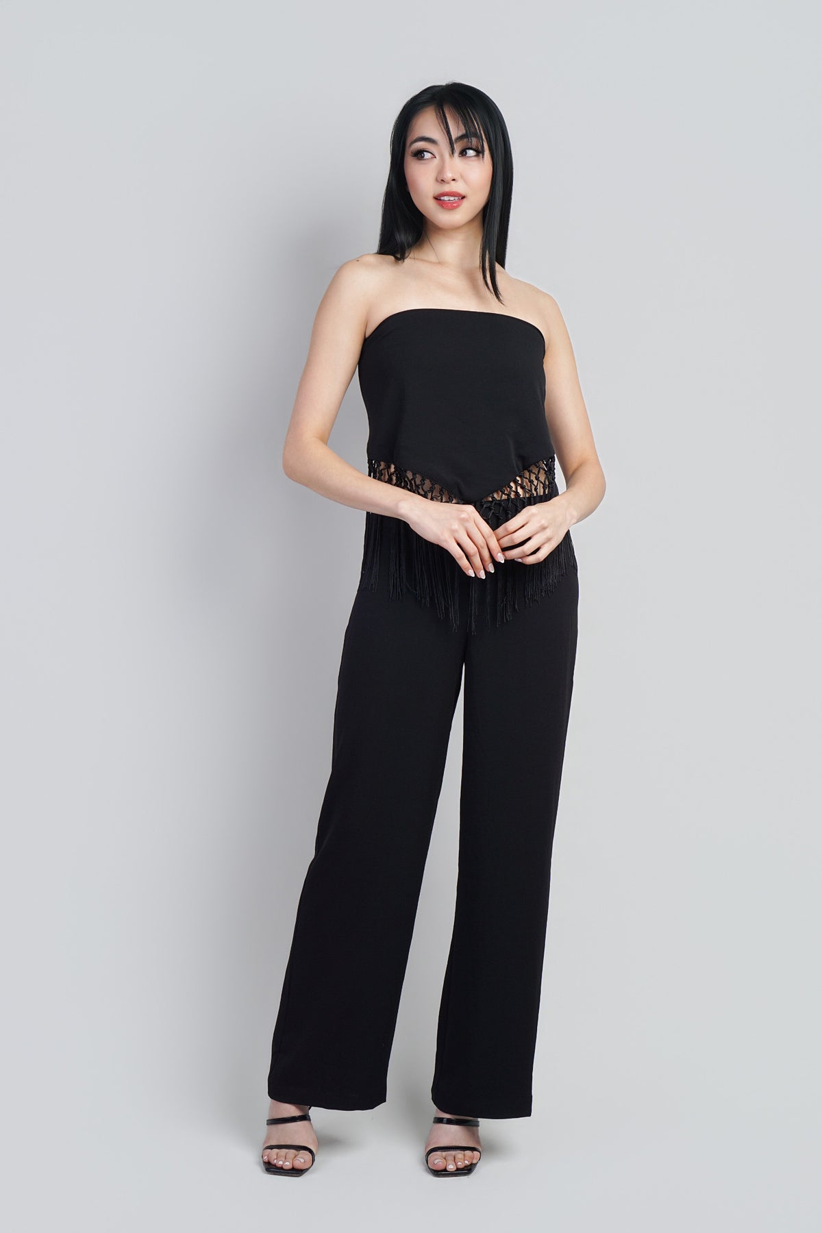 Black Tailored Pants W/ Fringe Scarf