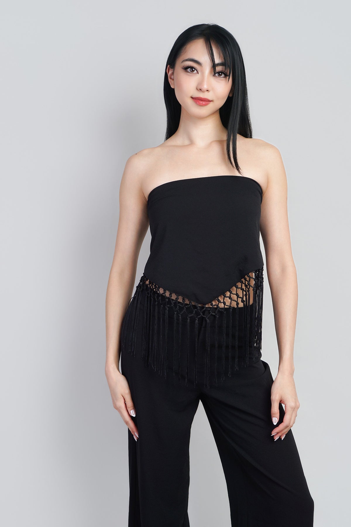 Black Tailored Pants W/ Fringe Scarf