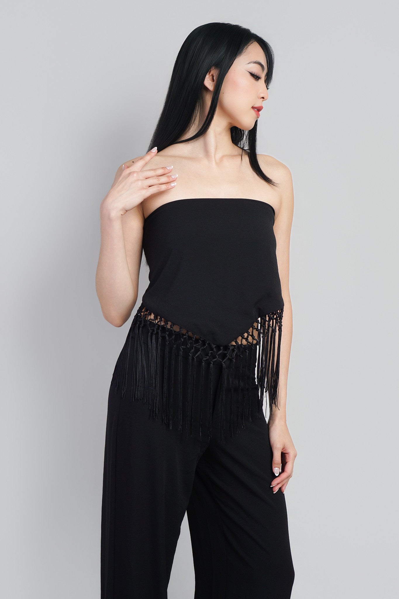 Black Tailored Pants W/ Fringe Scarf