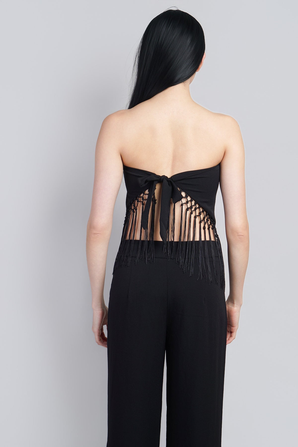 Black Tailored Pants W/ Fringe Scarf