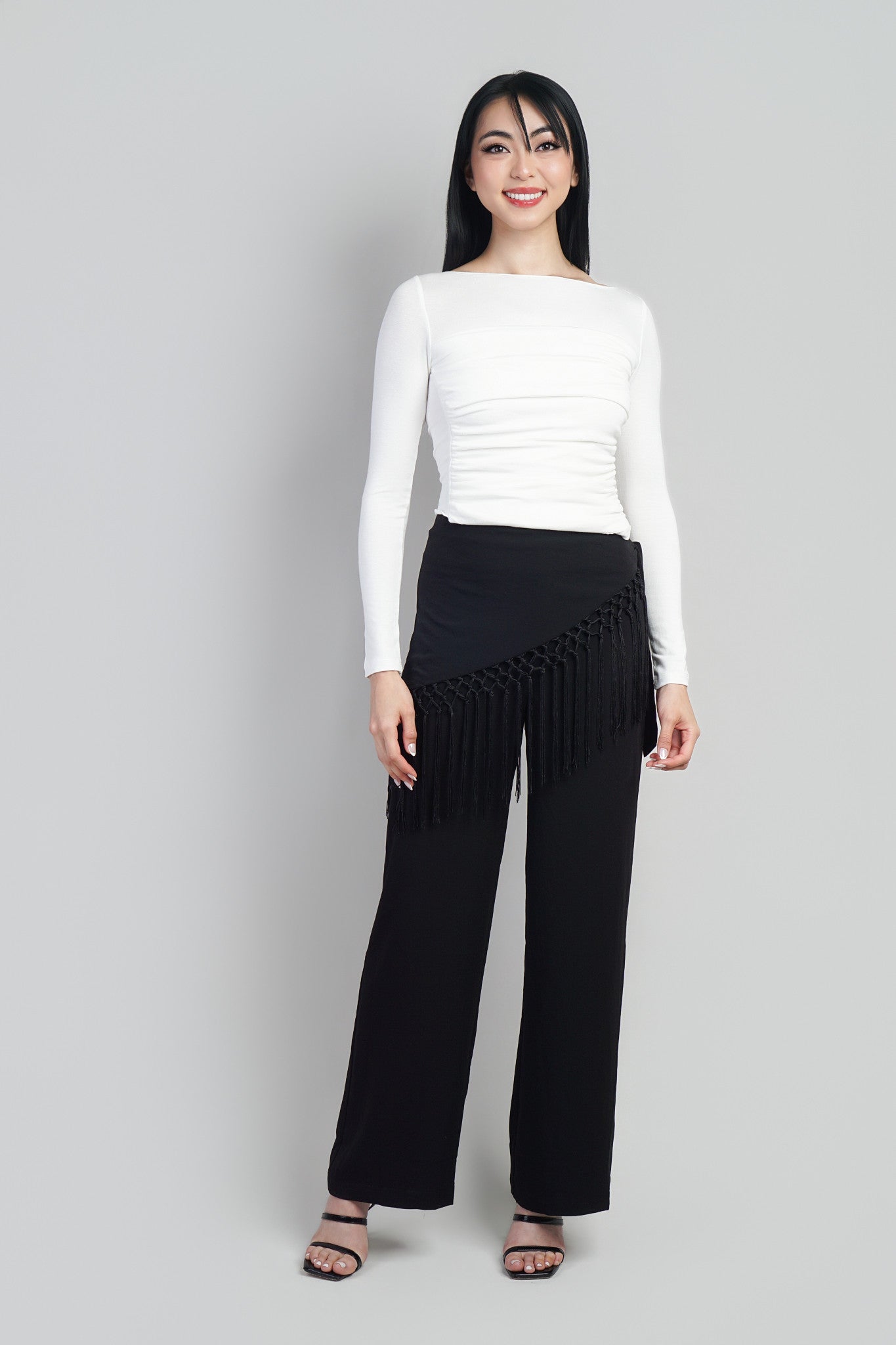 Black Tailored Pants W/ Fringe Scarf