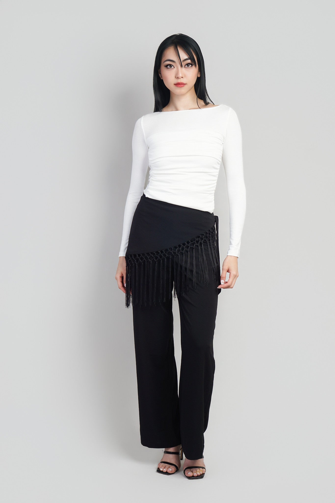 Black Tailored Pants W/ Fringe Scarf