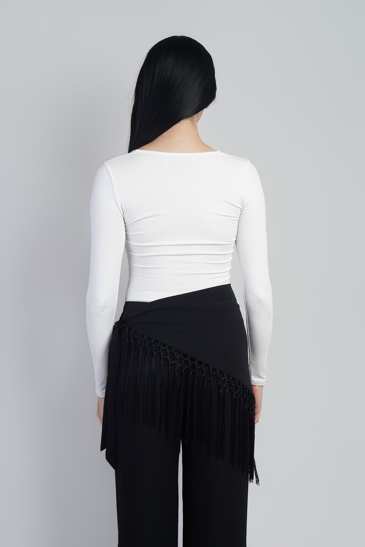 Ivory Square Neck Long Sleeve Ruched Side Knit Top