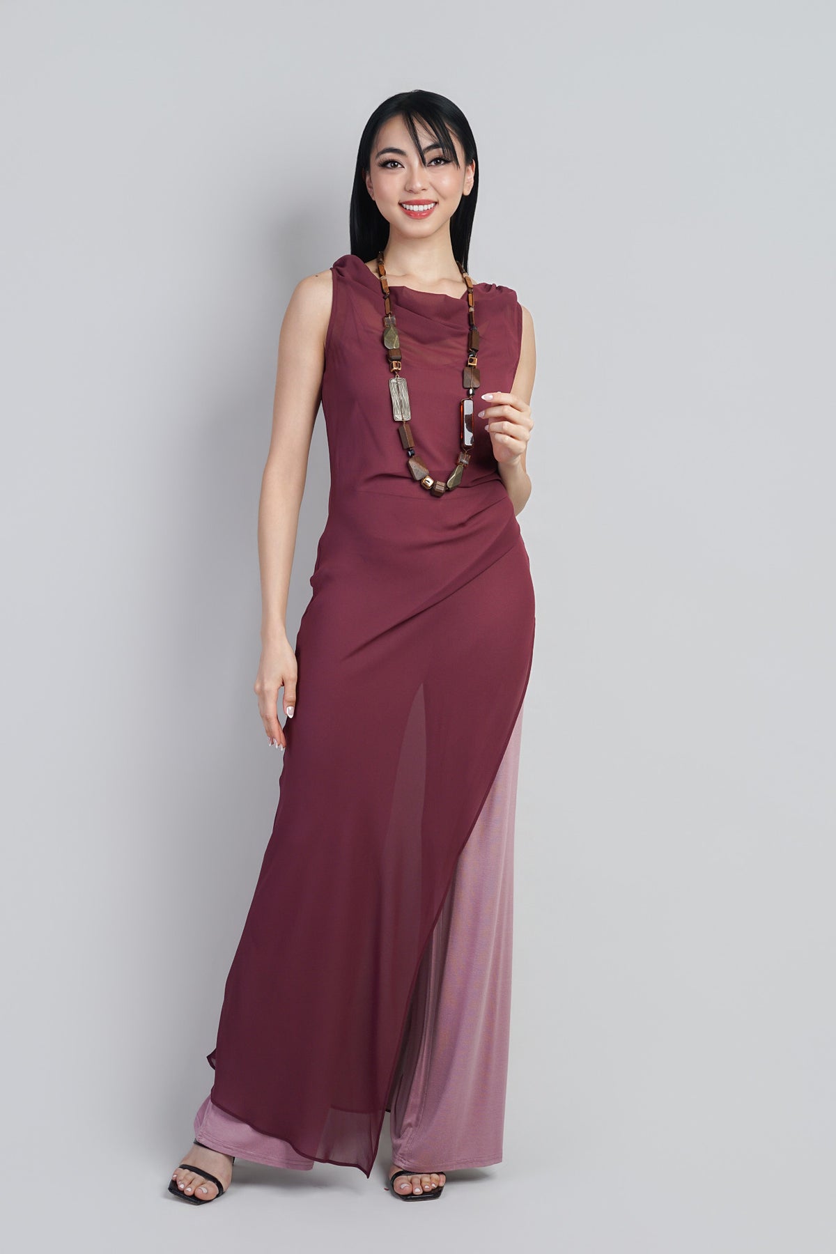 Burgundy Sheer Overlay & Jumpsuit Set