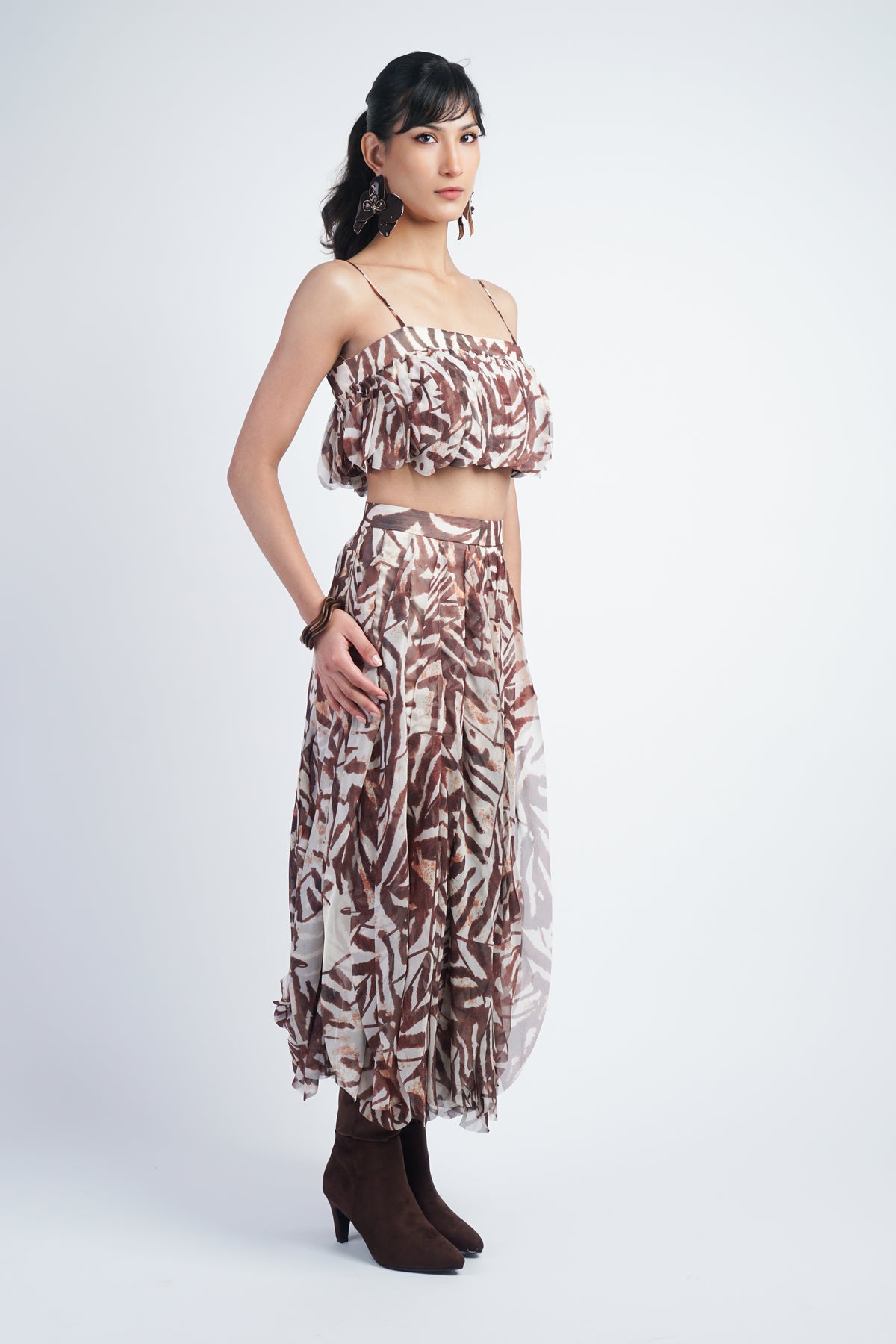 Petal Layer Top Ivory/Brown Print