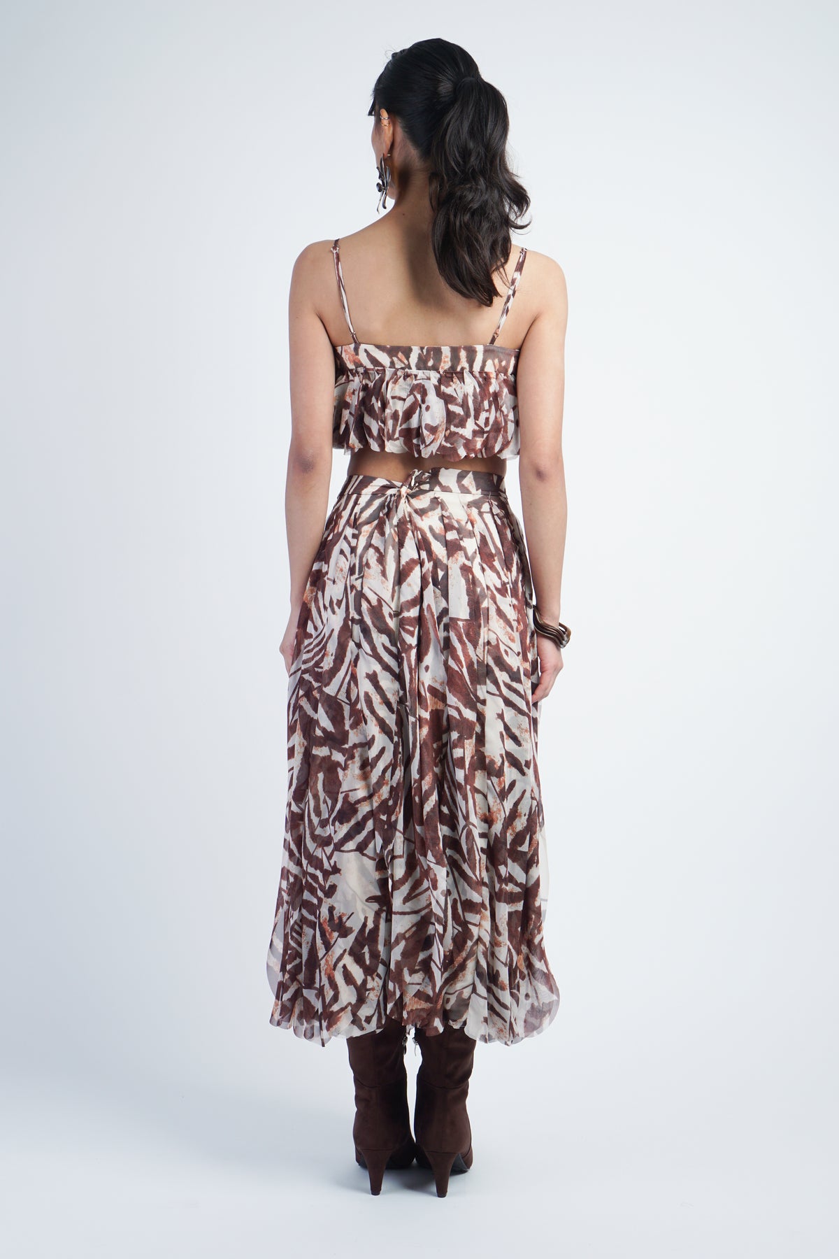 Petal Layer Skirt Ivory/Brown Print