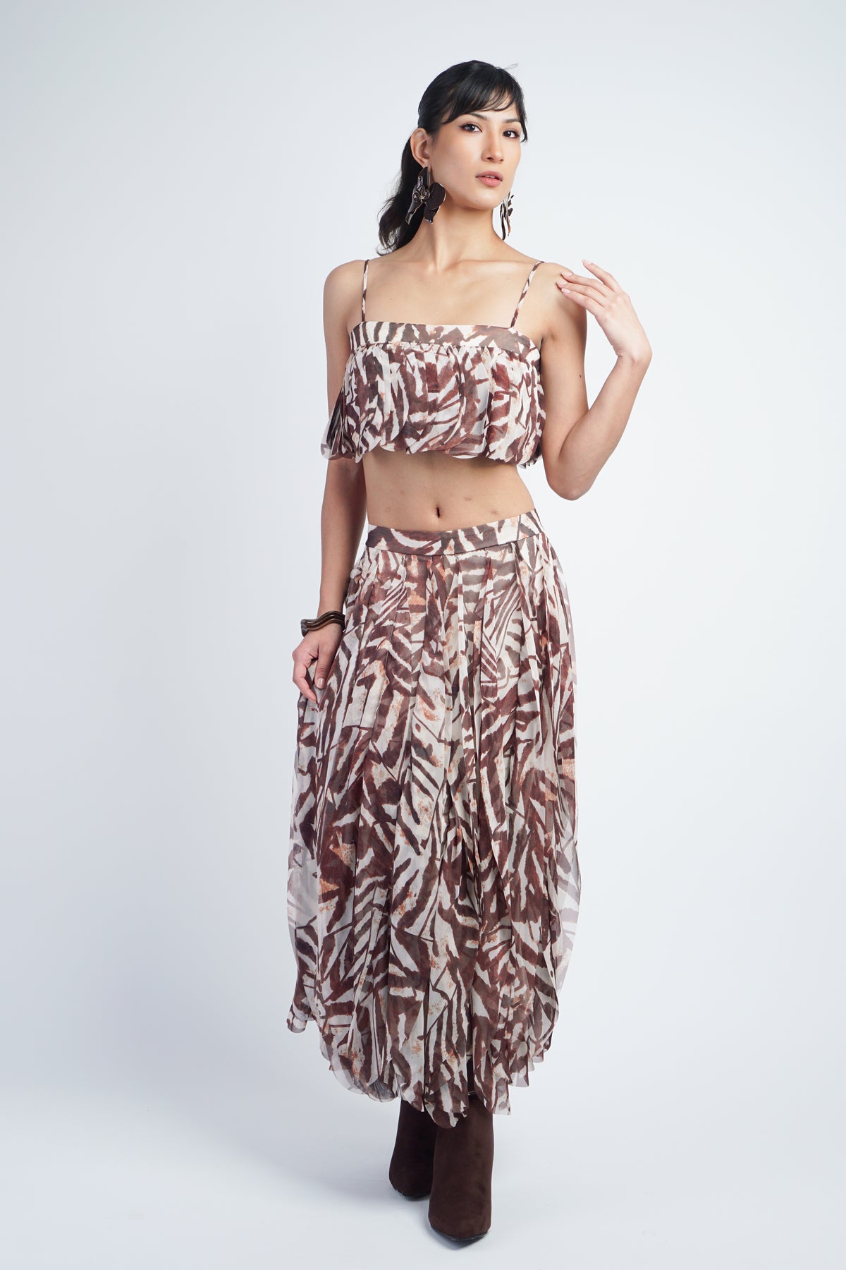 Petal Layer Top Ivory/Brown Print