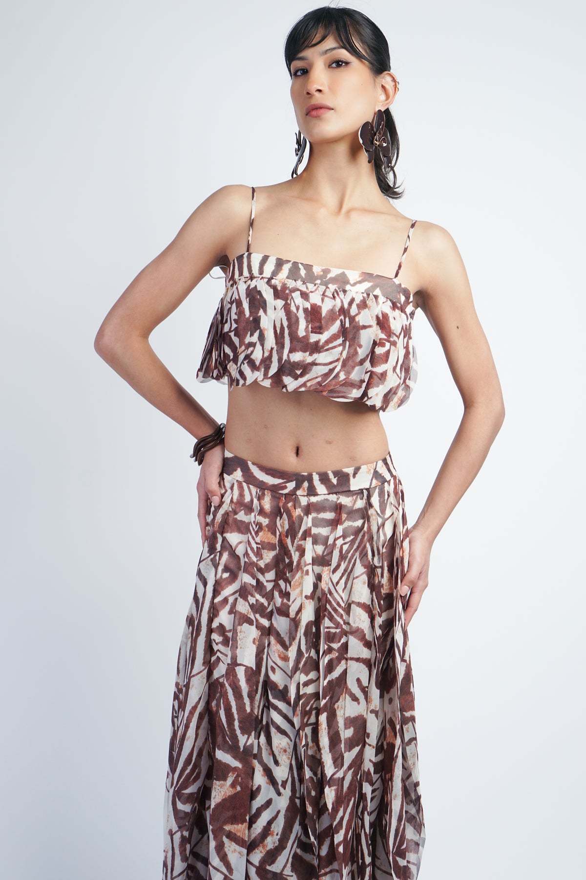 Petal Layer Top Ivory/Brown Print