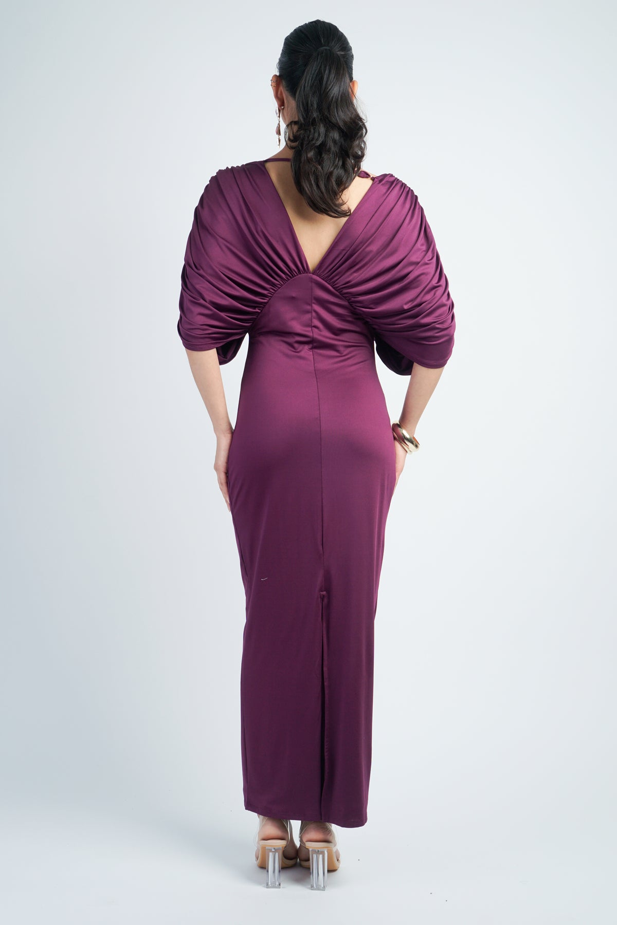 Plum Empire Bat Wing Shining Gown