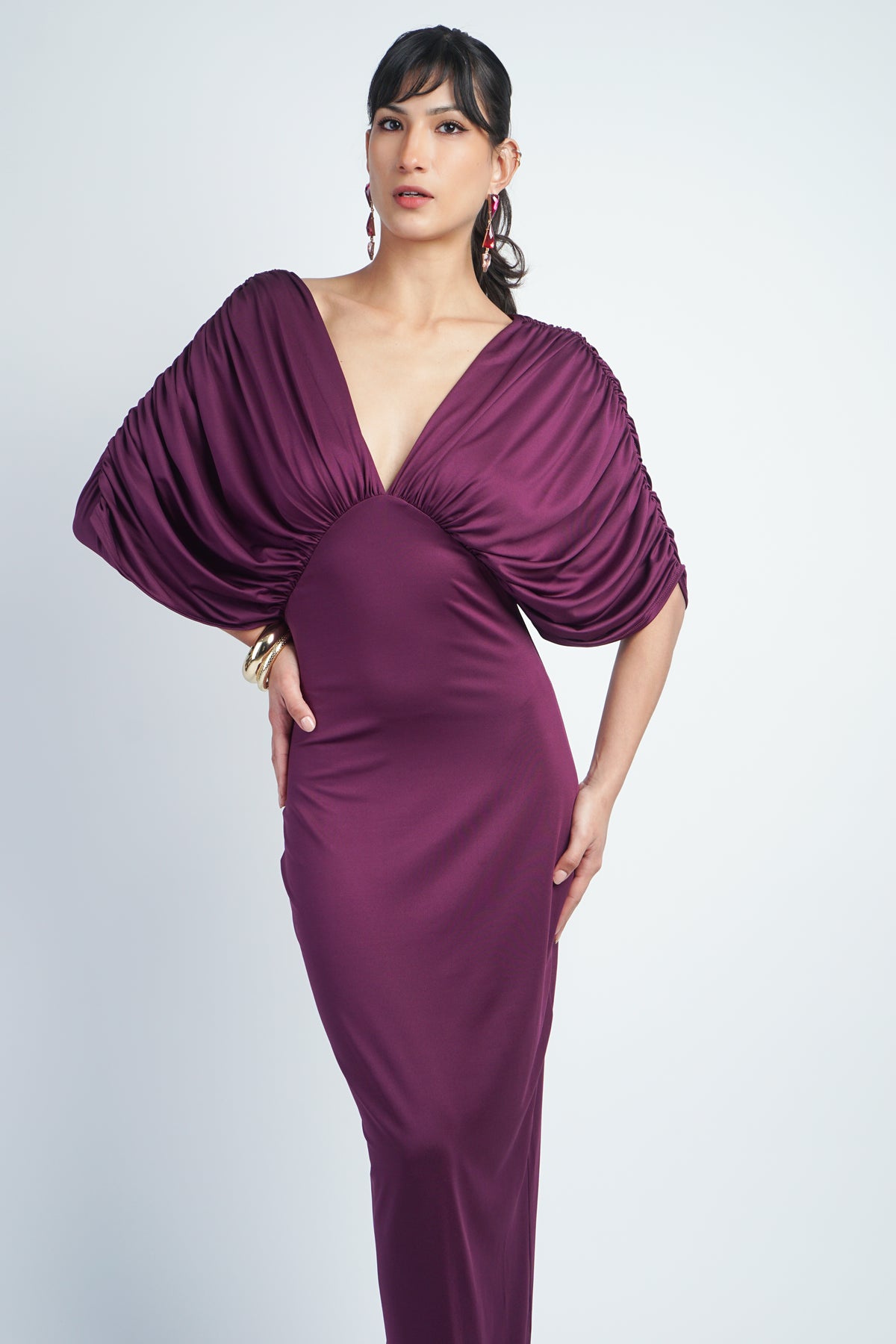 Plum Empire Bat Wing Shining Gown