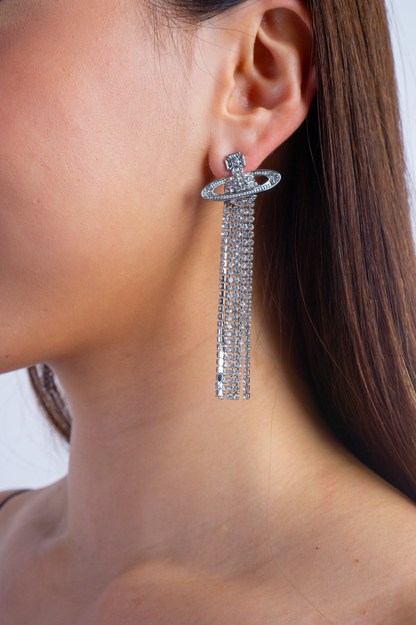 Diamond Saturn Tassel Earrings
