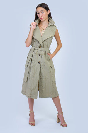 Khaki Laser Cut Trench Coat Dress