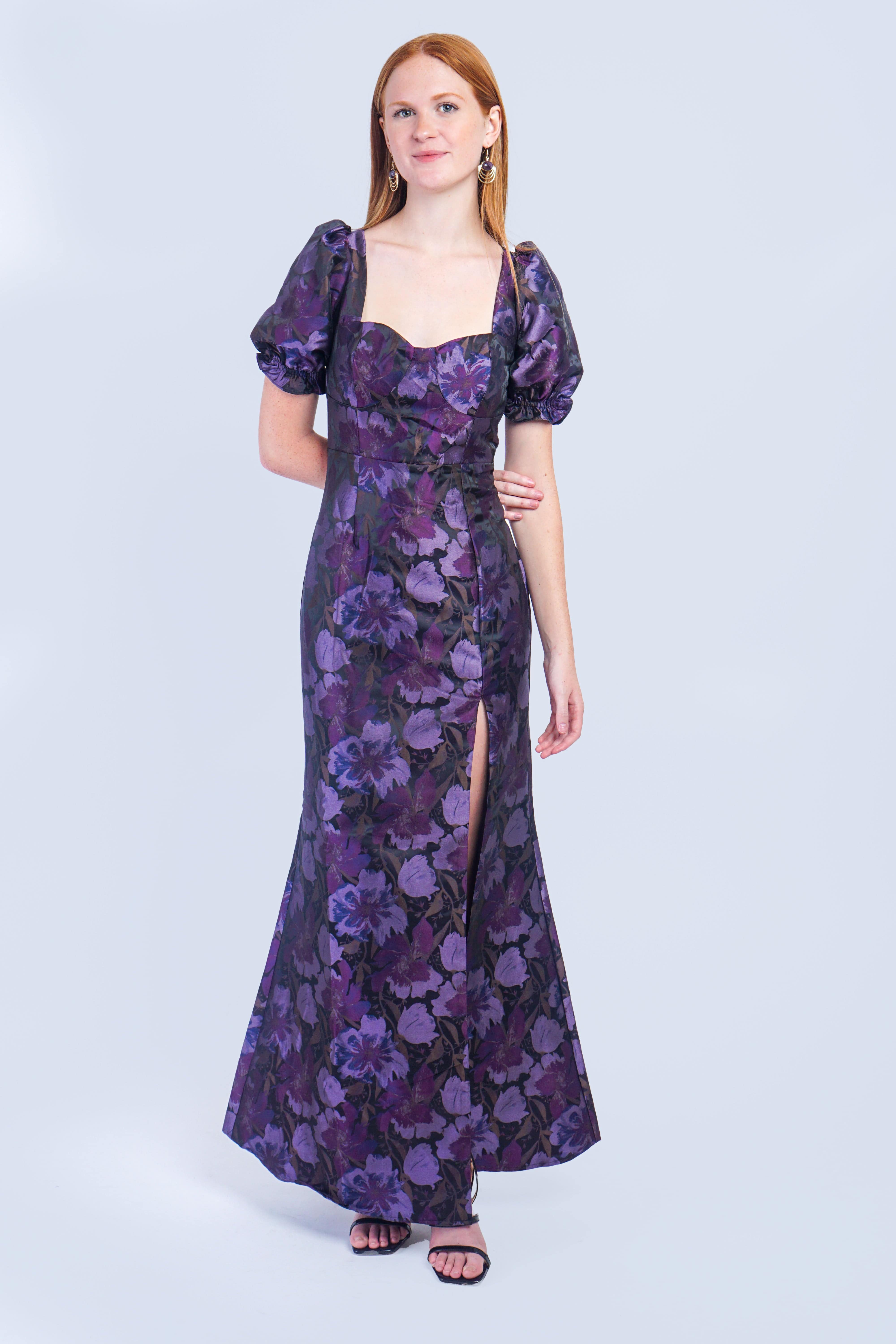 Private Label GOWNS Purple Floral Trumpet Gown