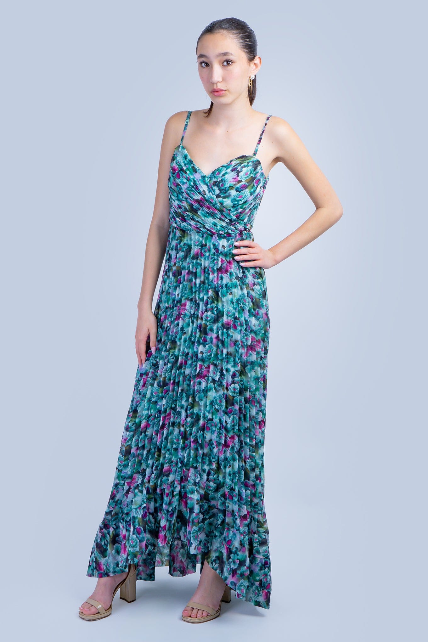 DCD GOWNS Teal Garden Pleated Strapless Gown