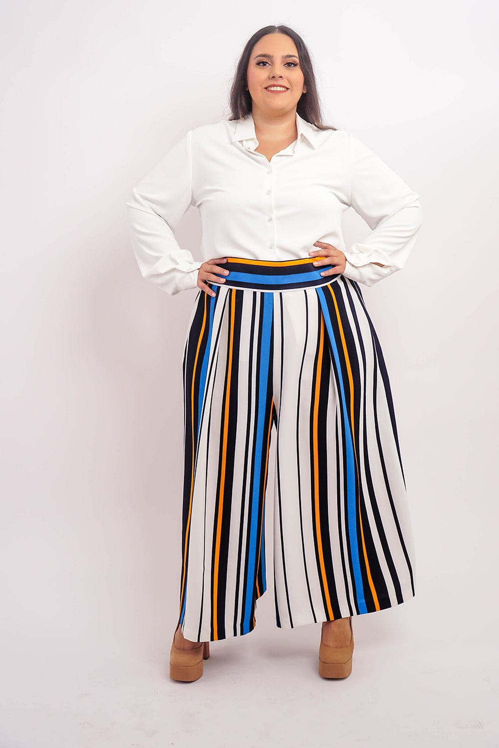Chloe Dao BOTTOMS Blue Stripe Pleated Wide Leg Kira Pants