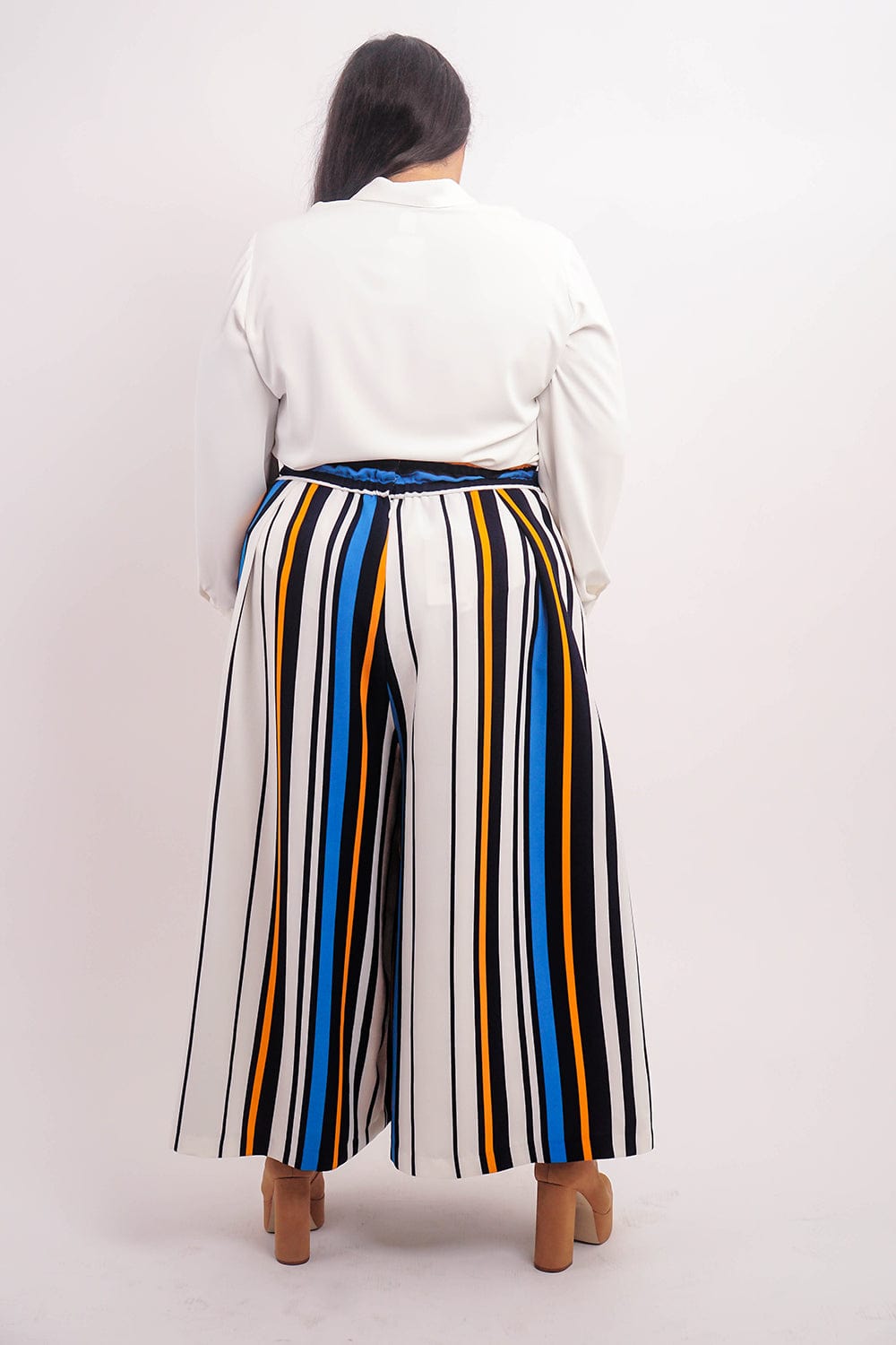 Chloe Dao BOTTOMS Blue Stripe Pleated Wide Leg Kira Pants