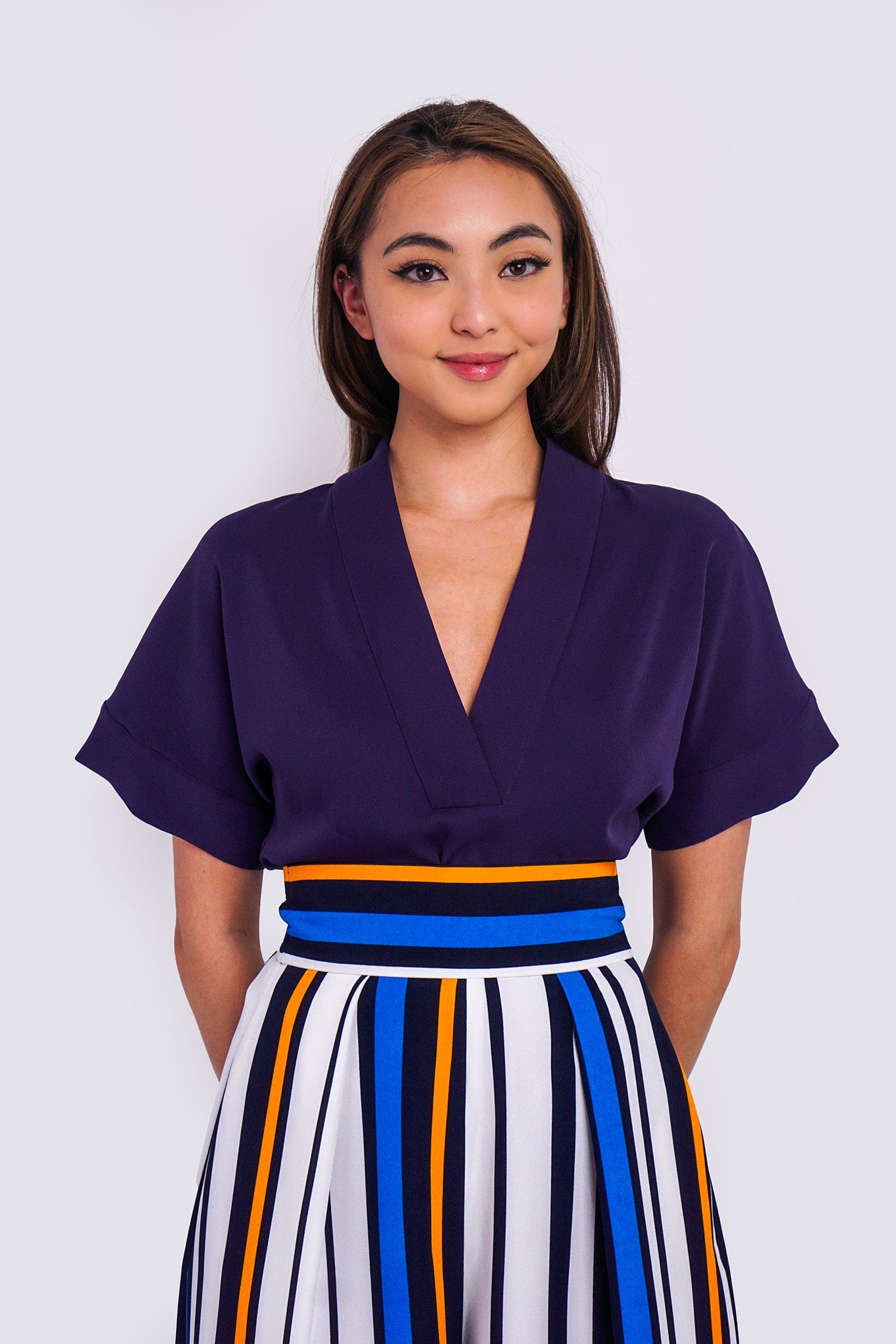Chloe Dao BOTTOMS Blue Stripe Pleated Wide Leg Kira Pants
