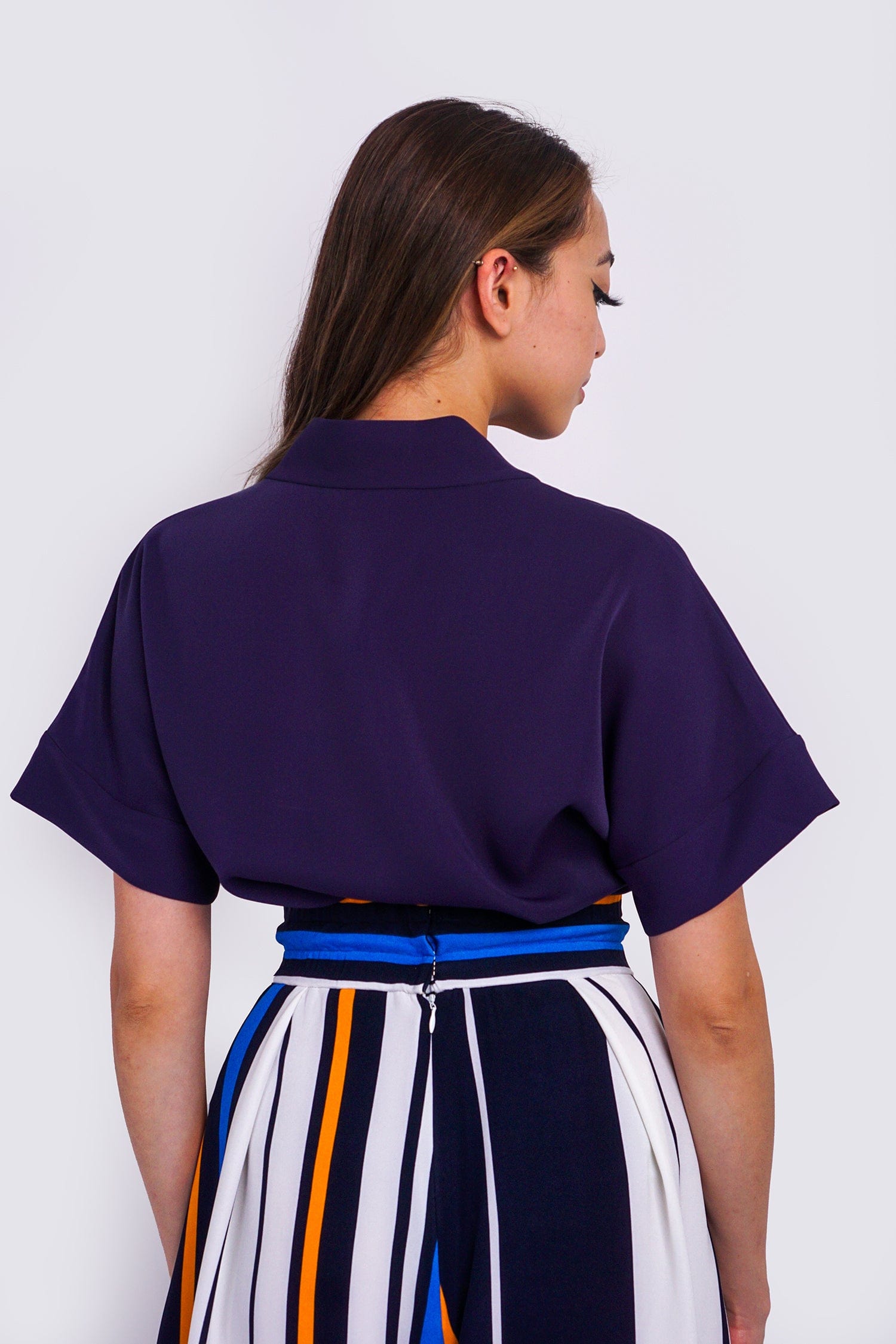 Chloe Dao BOTTOMS Blue Stripe Pleated Wide Leg Kira Pants