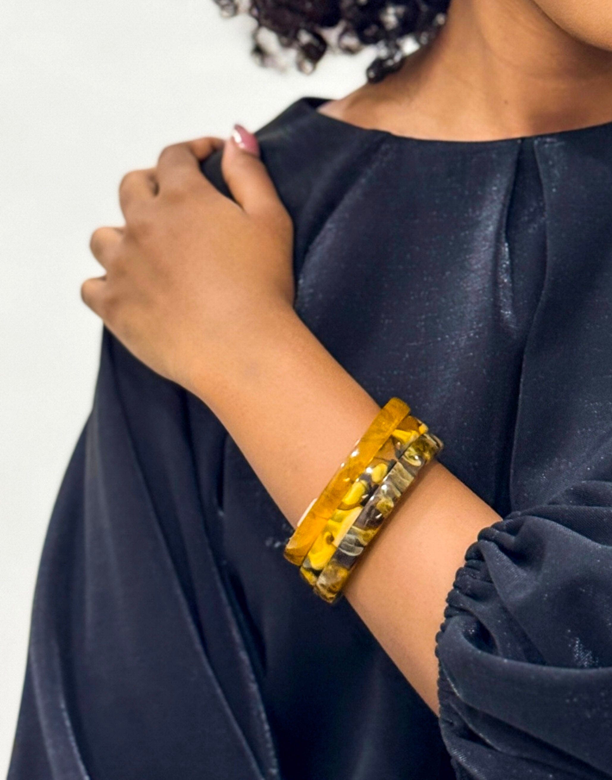 Private Label BRACELETS Brown Marble Bangle Set