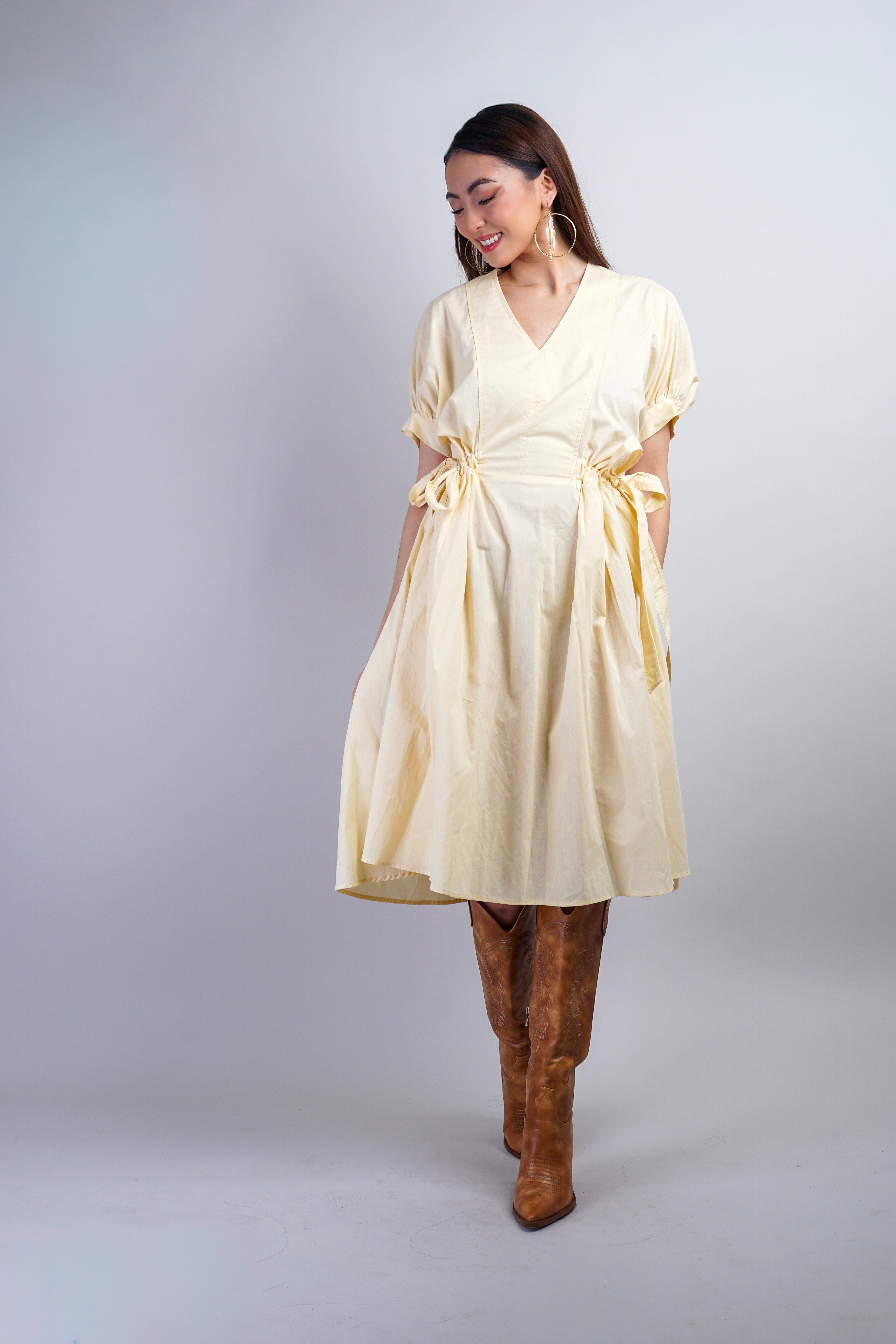 Private Label Butter Yellow Drop Waist Midi Dress