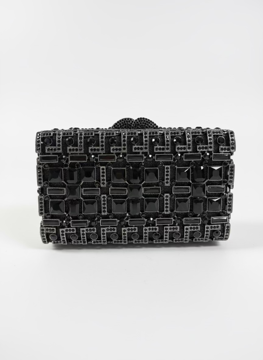 Private Label CLUTCHES Black Black Rhinestone Box Clutch