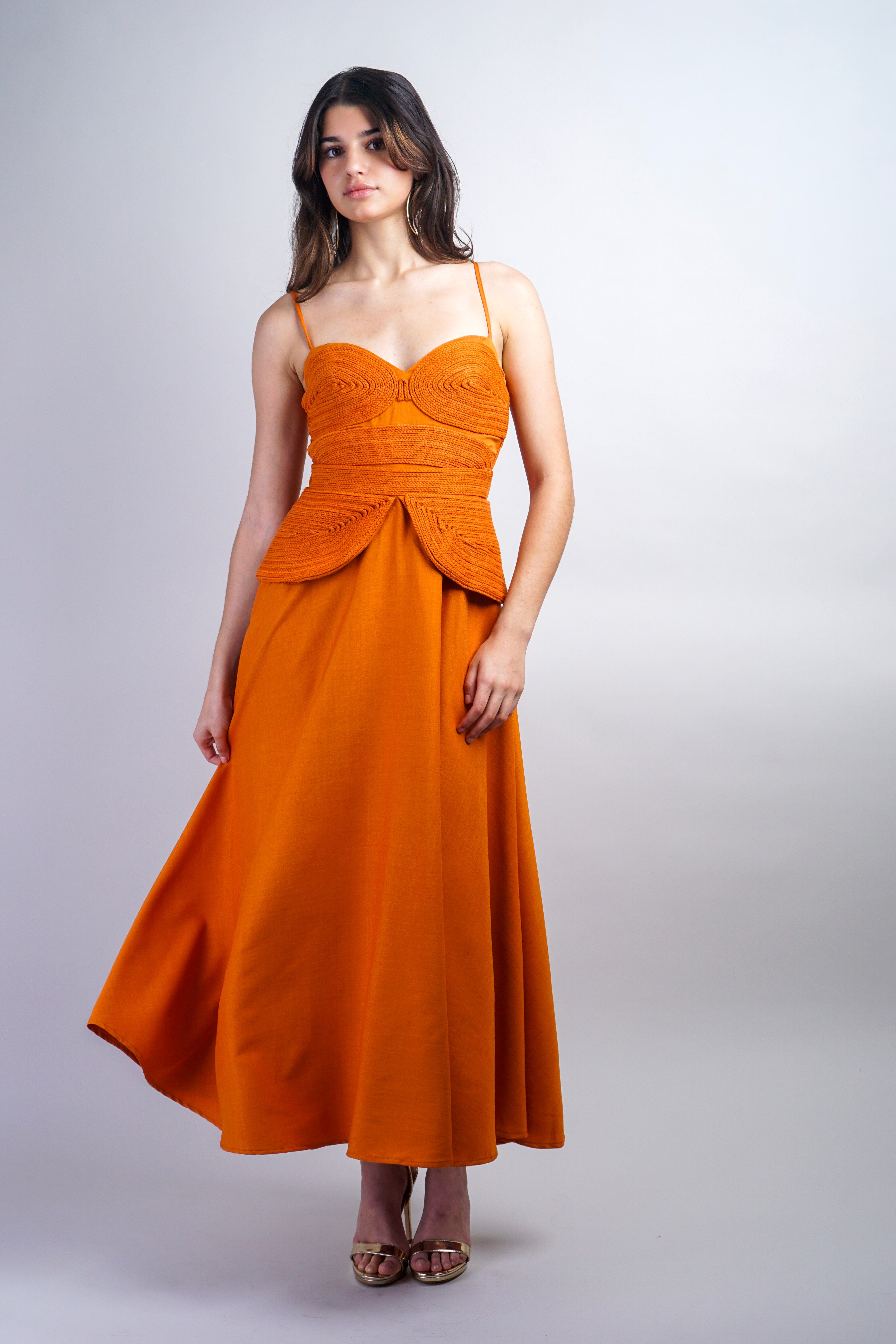 Private Label DRESSES Apricot Braided Sweetheart Midi Dress