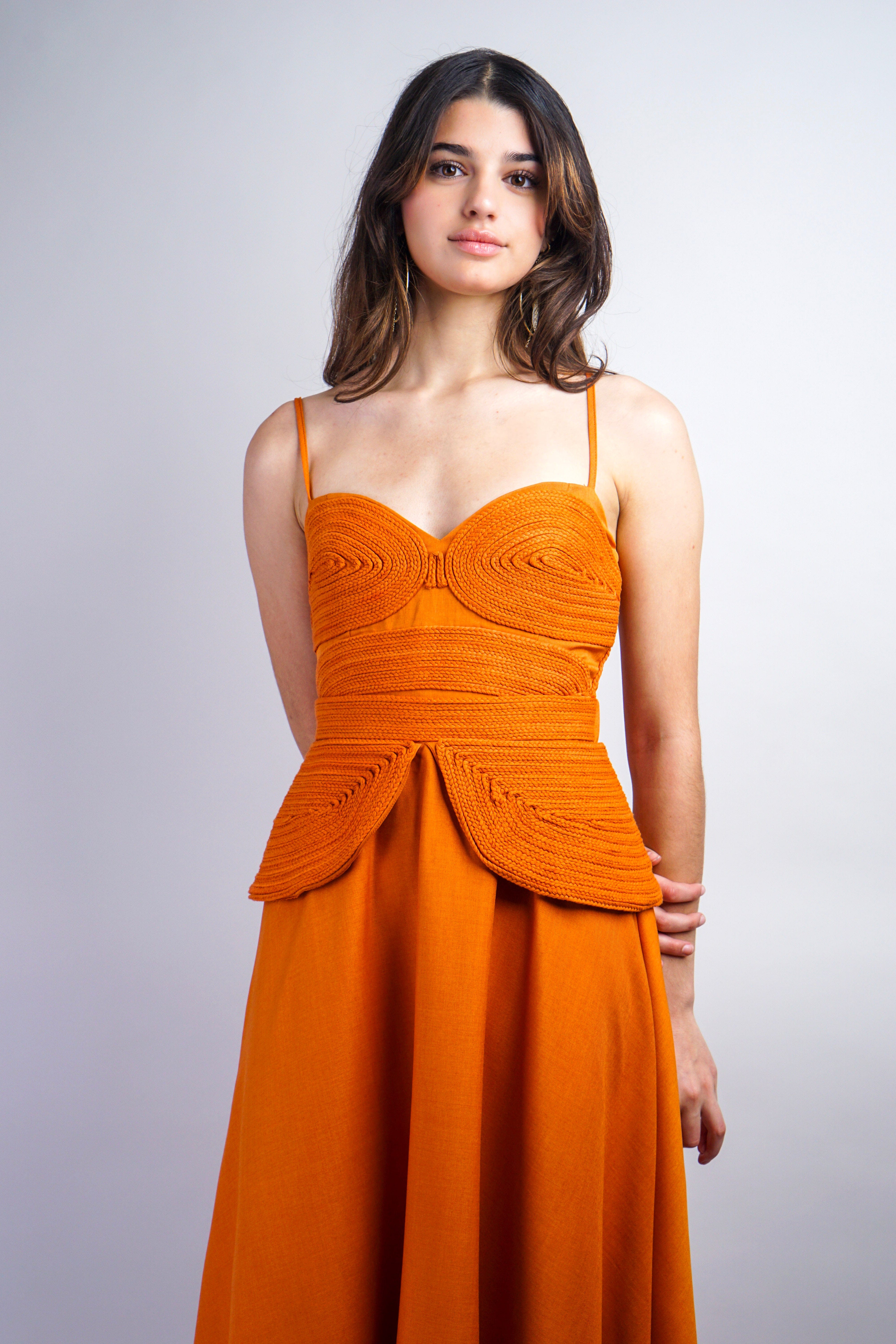 Private Label DRESSES Apricot Braided Sweetheart Midi Dress