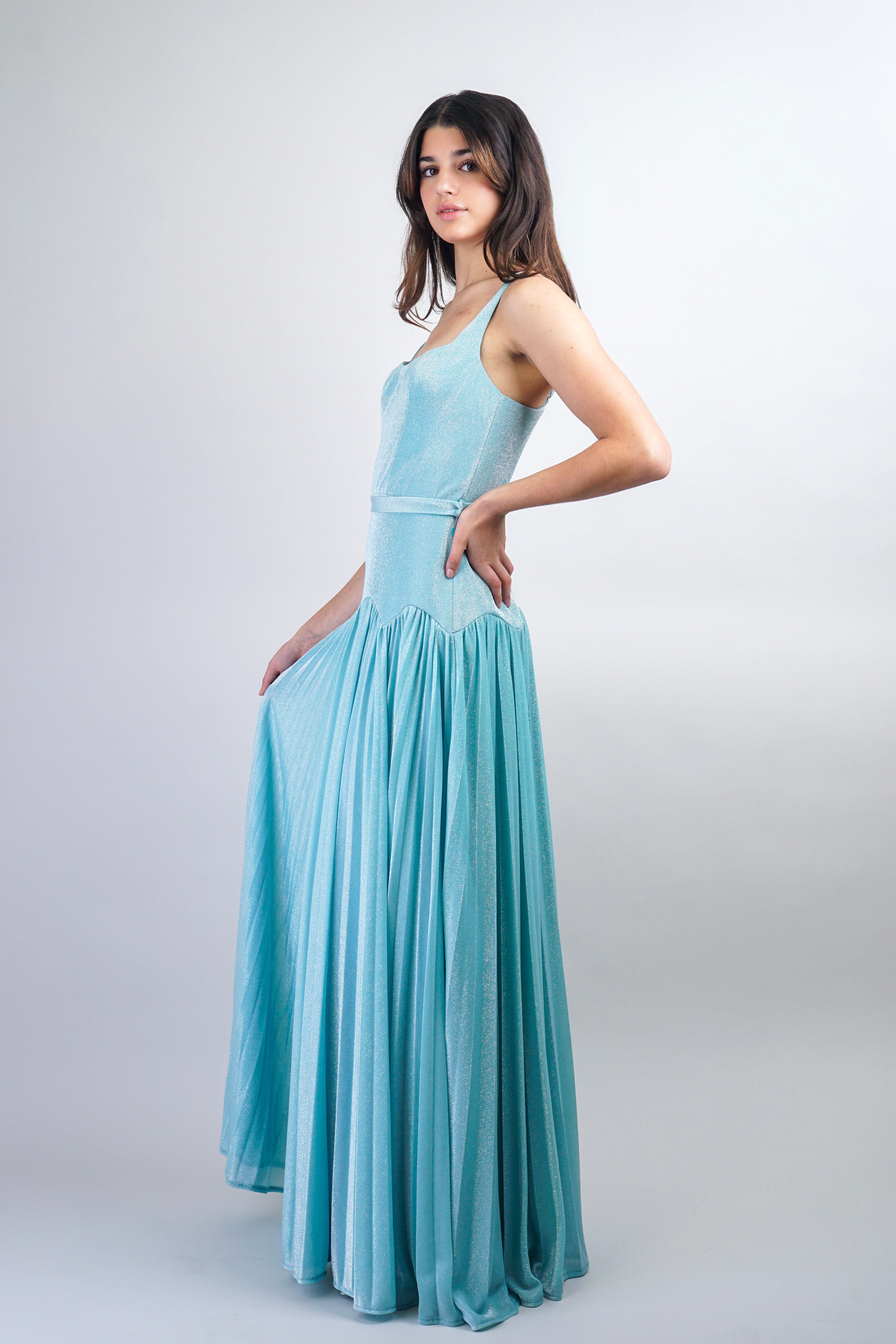 Private Label DRESSES Baby Blue Art Deco Pleated Gown