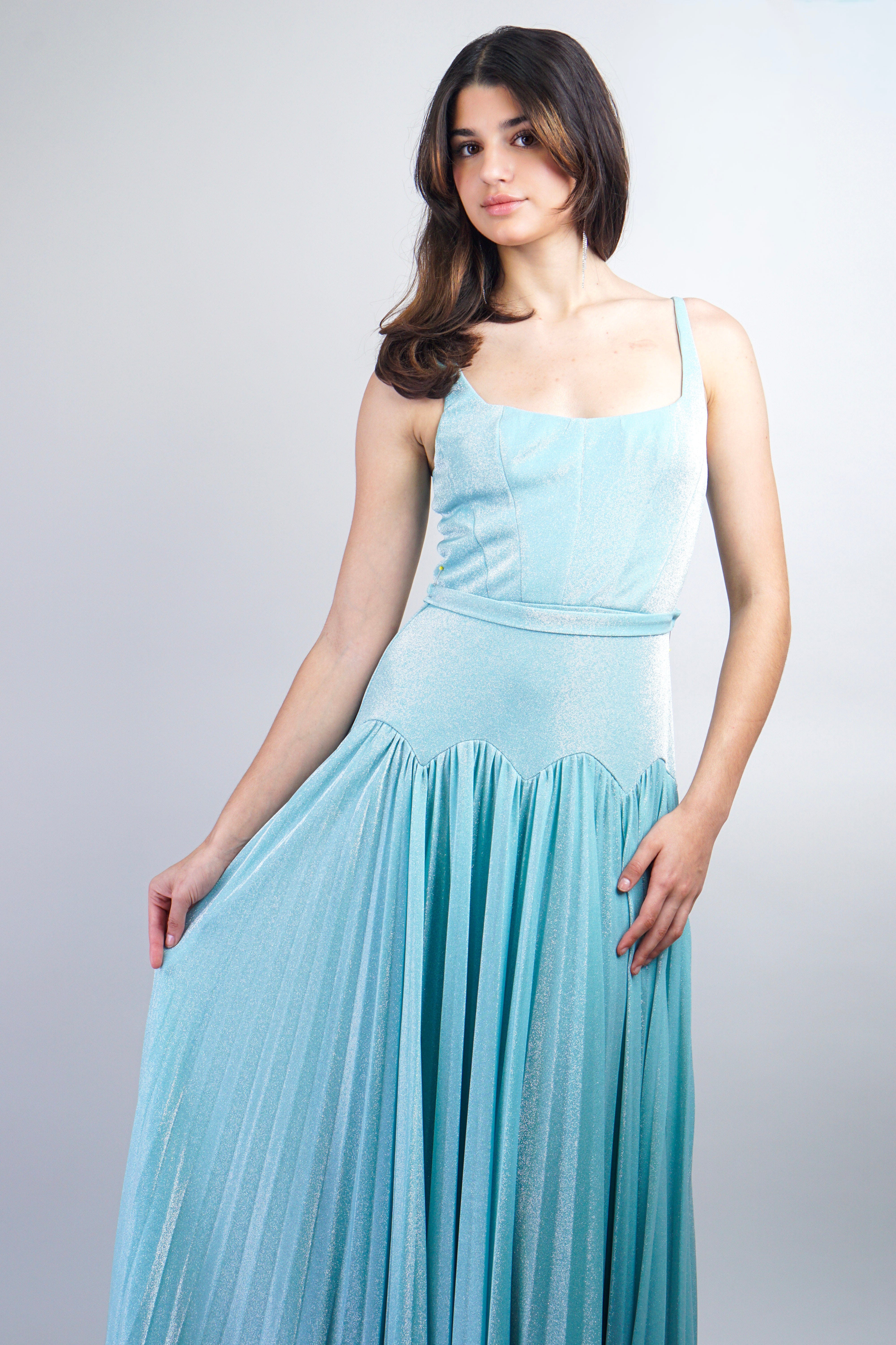 Private Label DRESSES Baby Blue Art Deco Pleated Gown