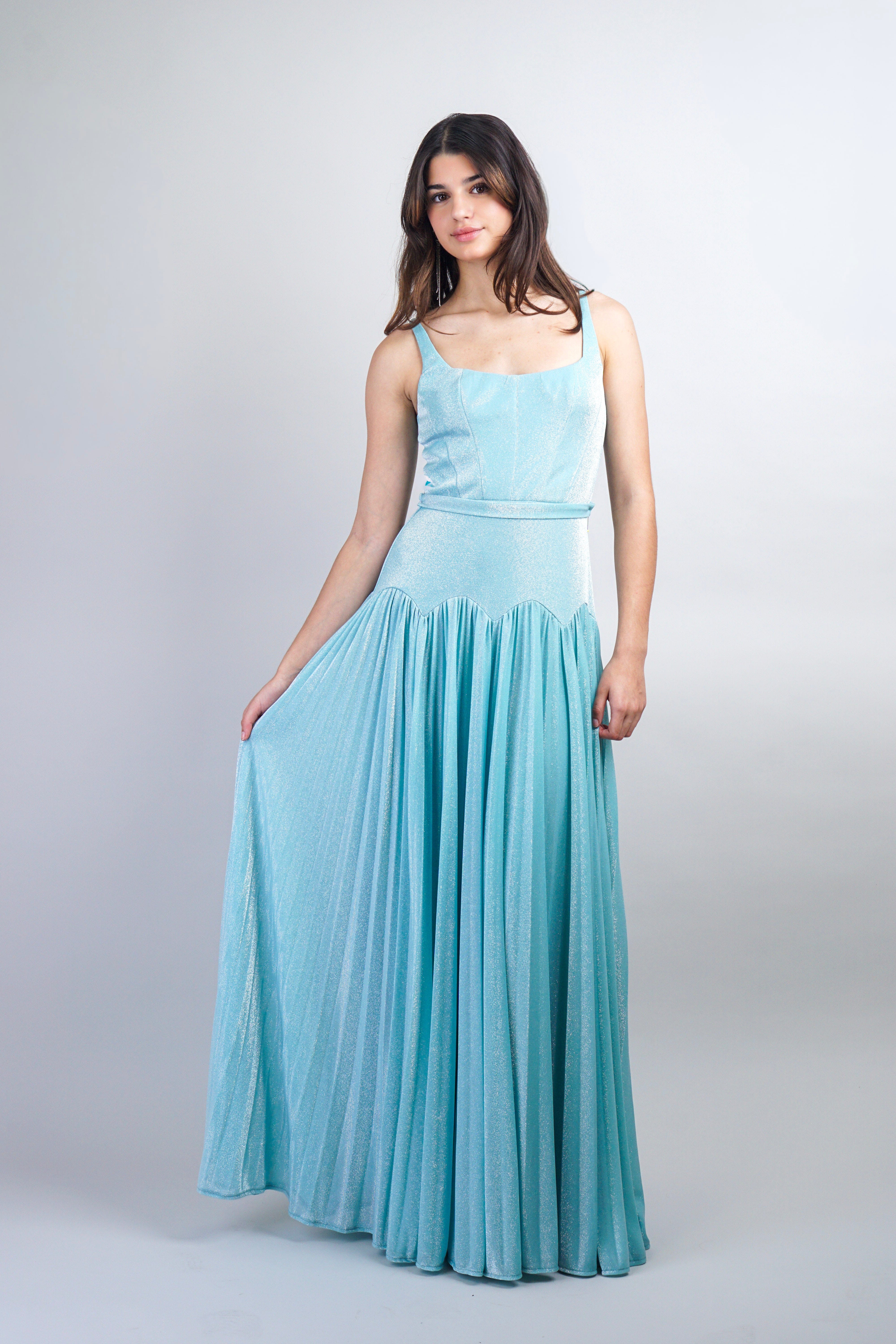 Private Label DRESSES Baby Blue Art Deco Pleated Gown