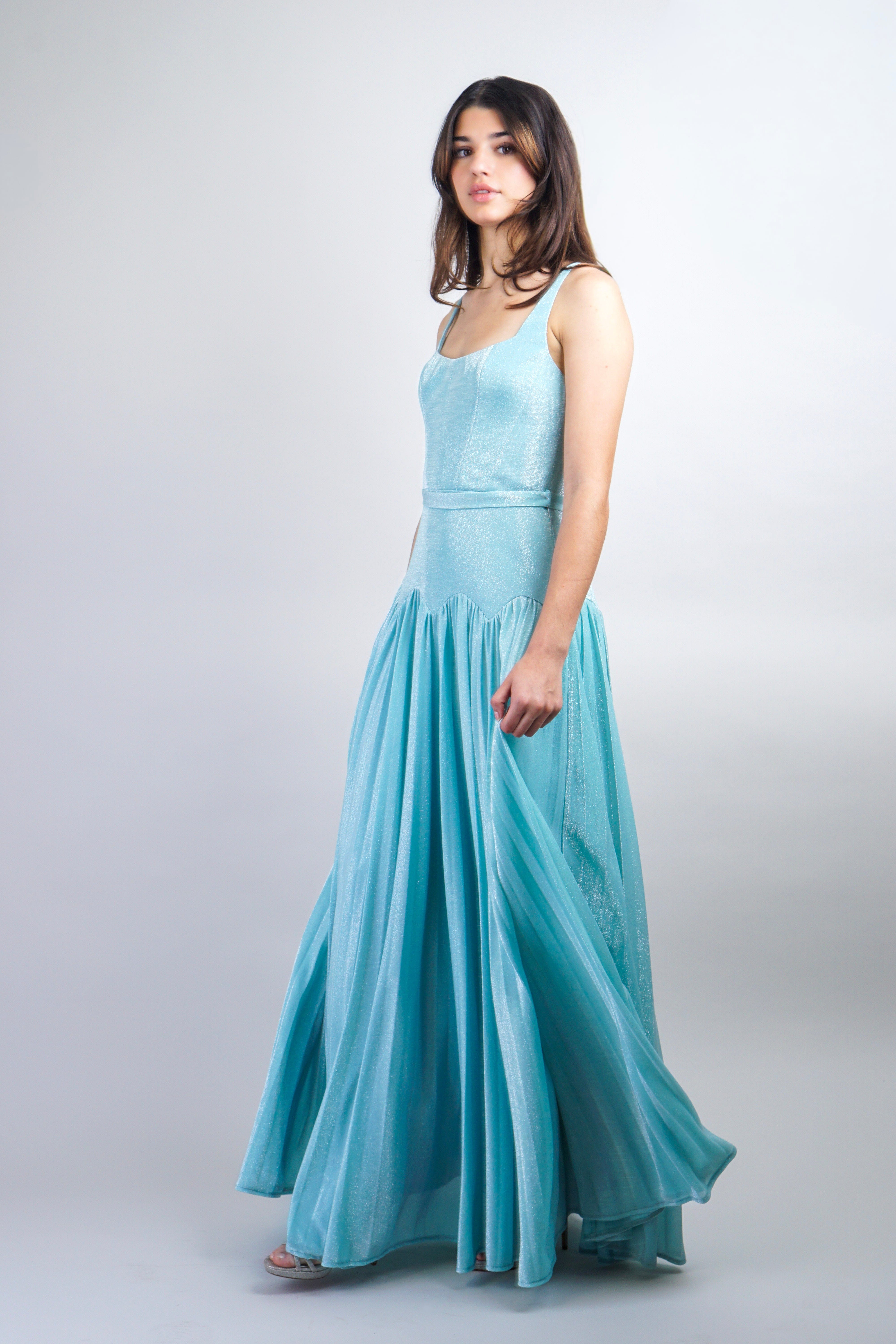 Private Label DRESSES Baby Blue Art Deco Pleated Gown