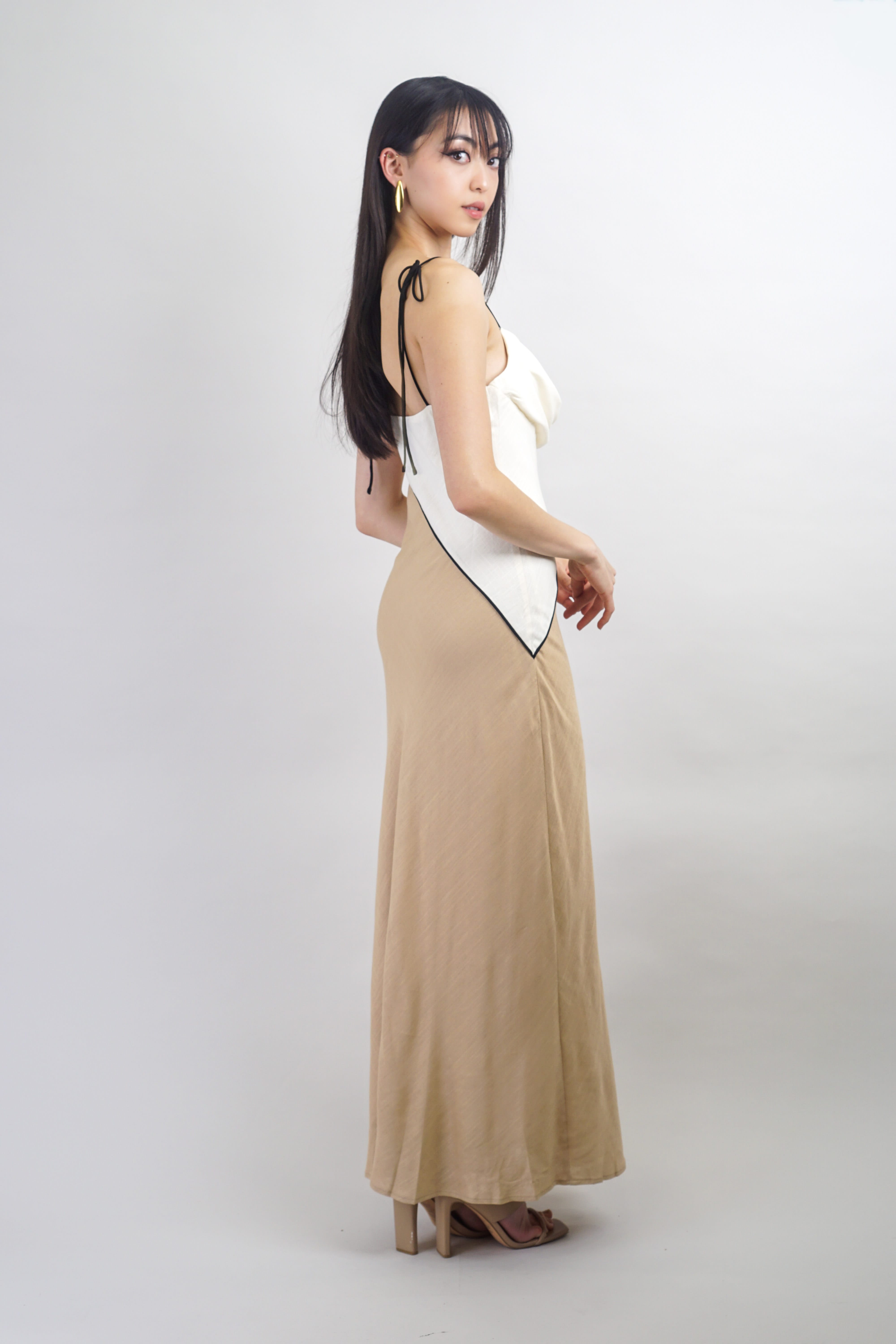 Private Label DRESSES Bias Cream Tan Slip Cowl Midi Dress