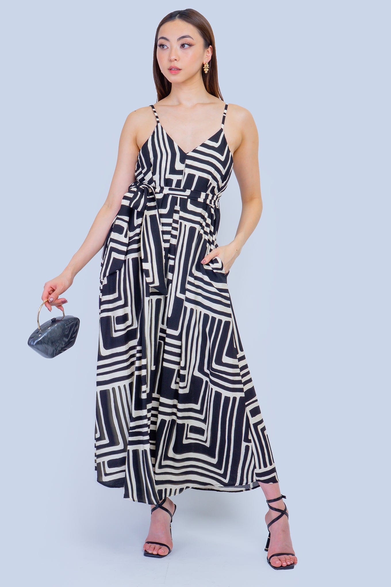 DCD DRESSES Black and Ivory Graphic Relax Slip Dress