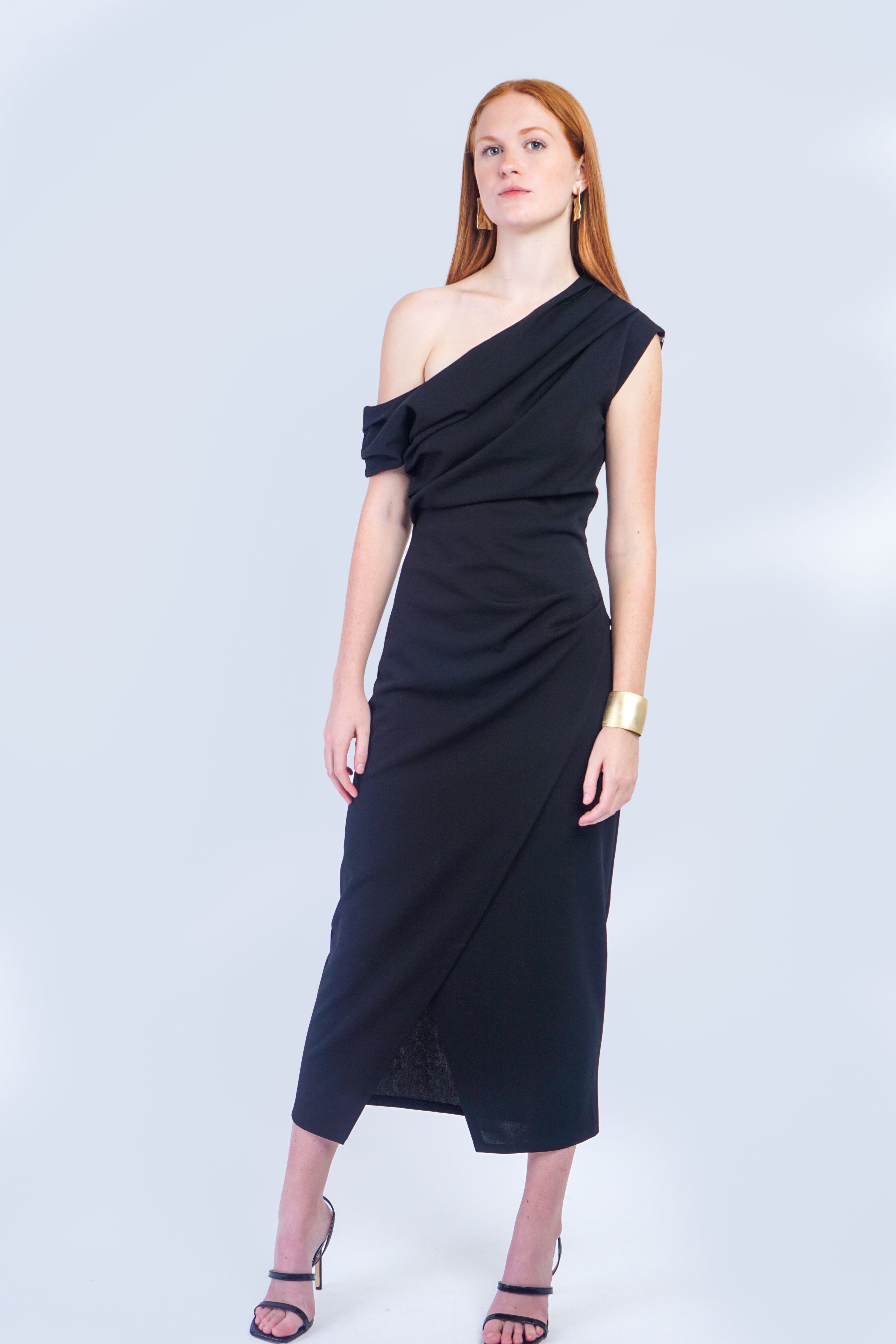 Private Label DRESSES Black Asymmetrical Drop Shoulder Dress