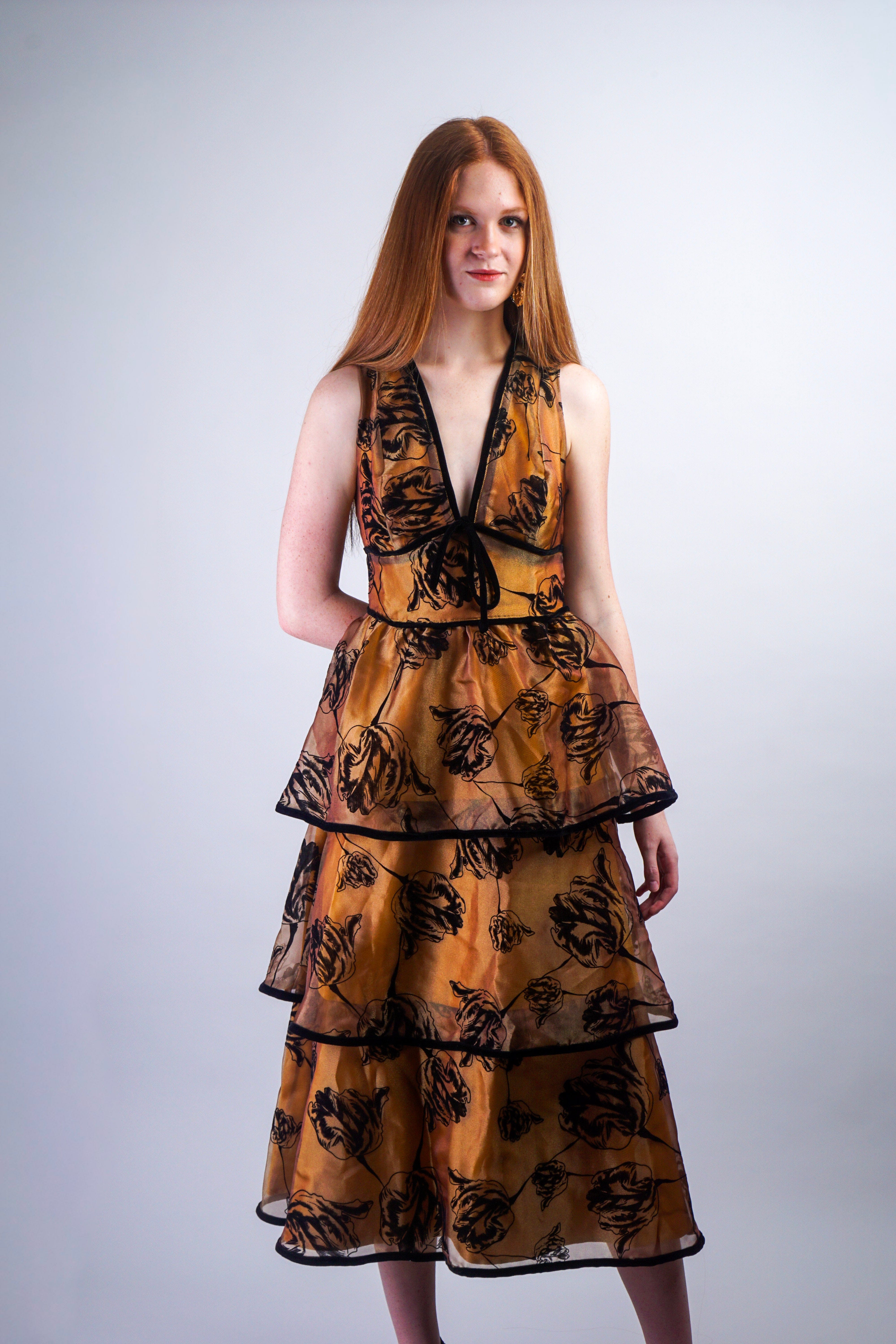 Private Label DRESSES Black/Brown Tiered Sleeveless Midi Dress