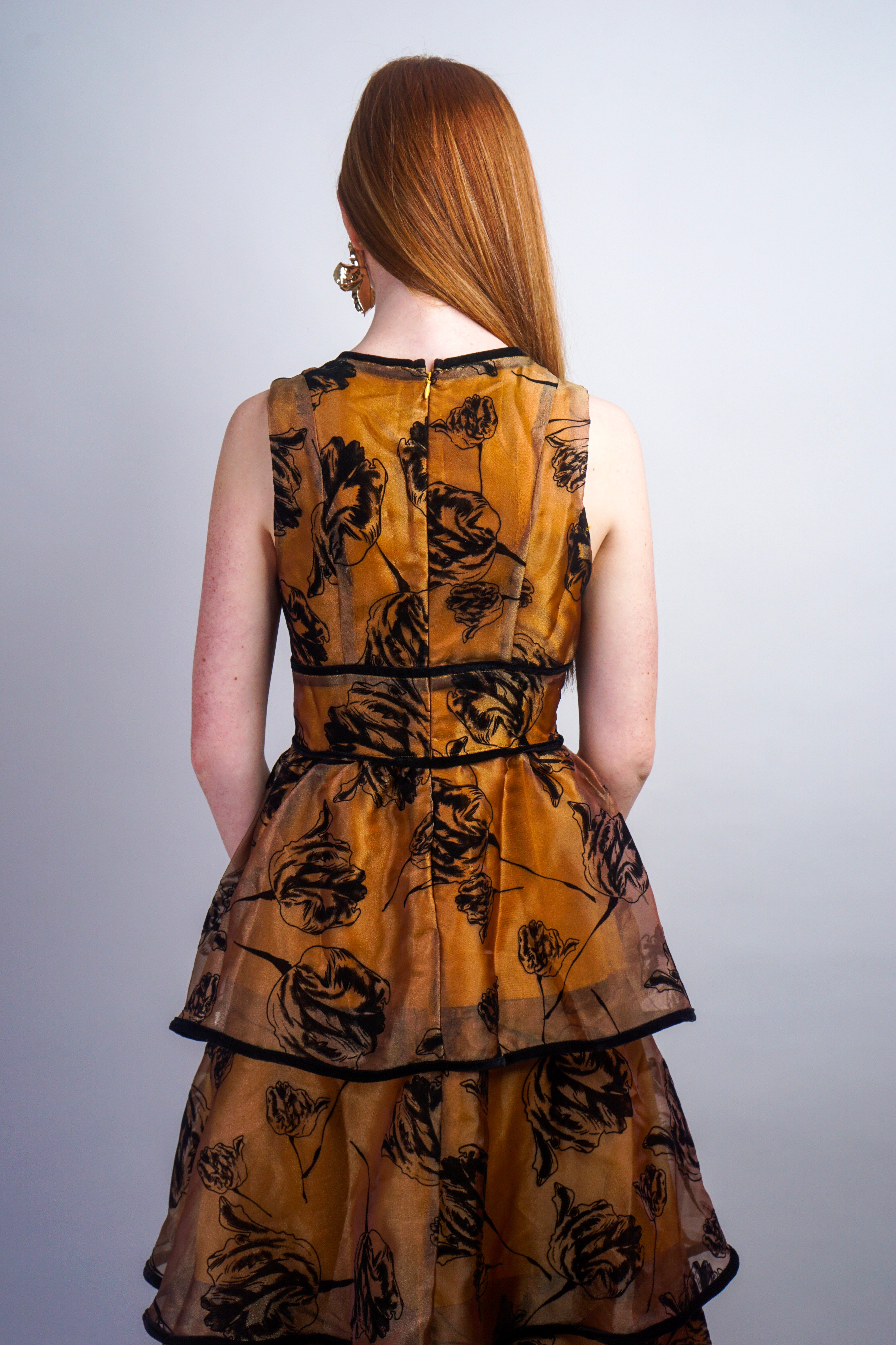 Private Label DRESSES Black/Brown Tiered Sleeveless Midi Dress