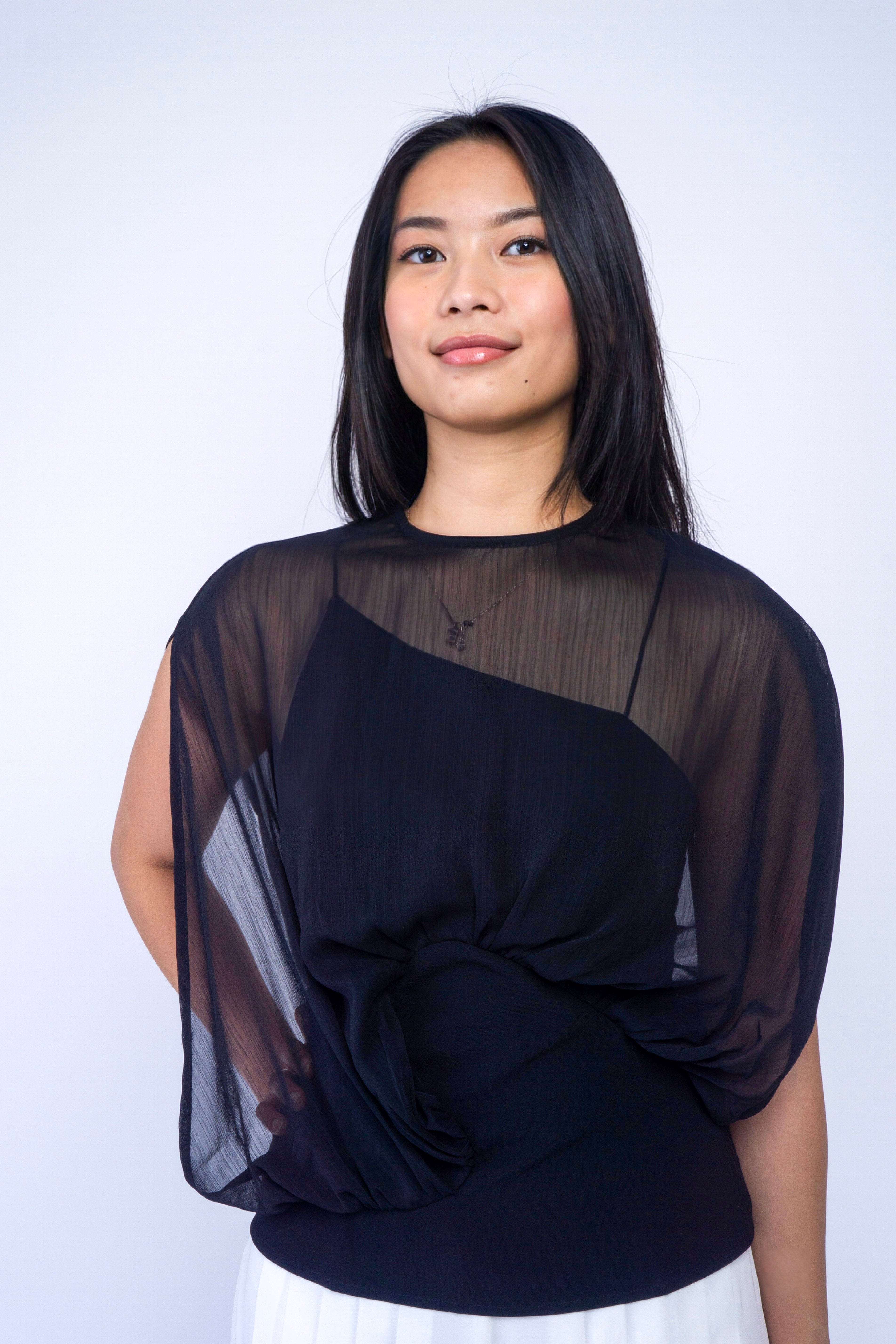 Private Label DRESSES Black Chiffon Swirl Drape Top