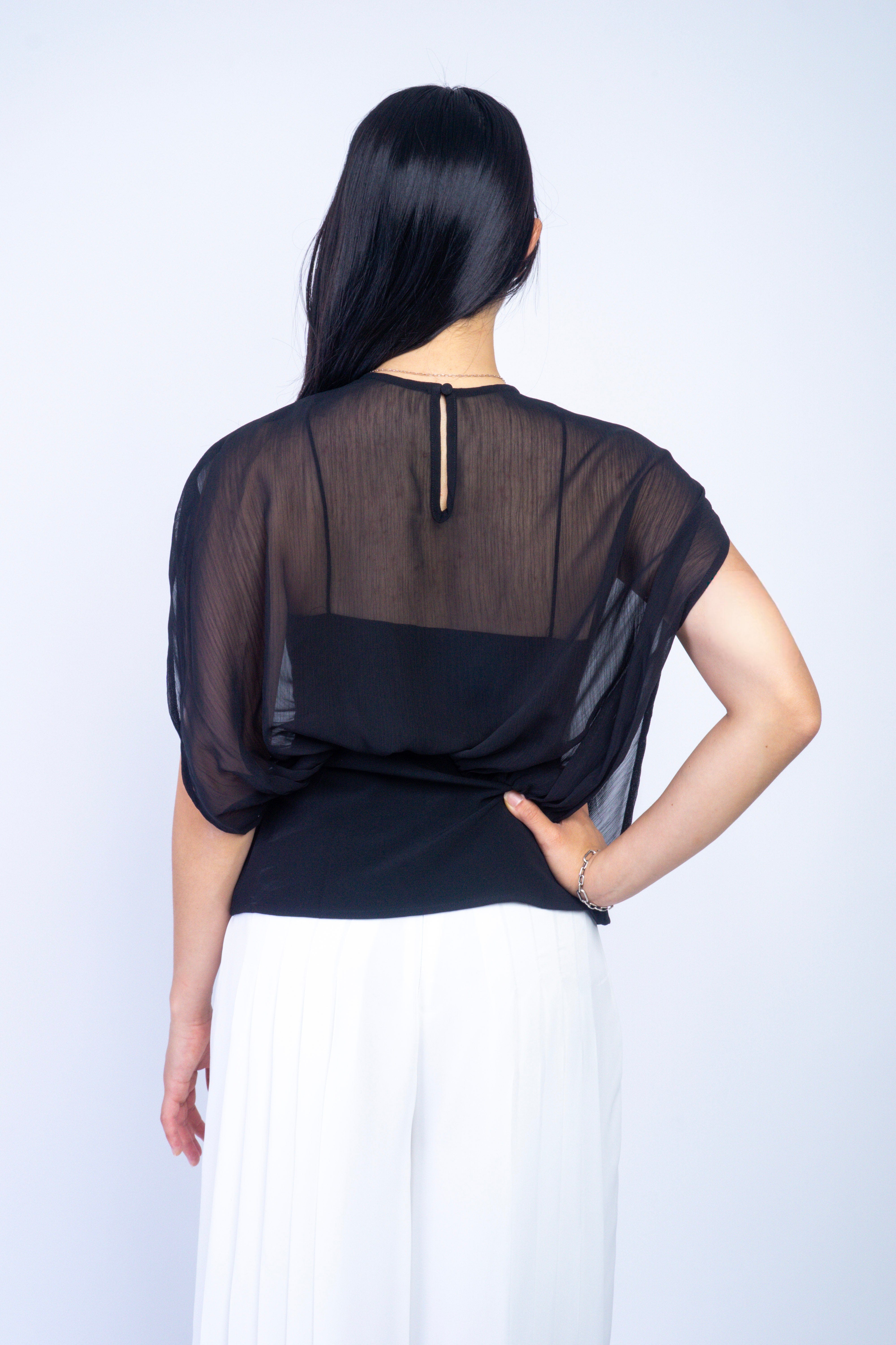 Private Label DRESSES Black Chiffon Swirl Drape Top