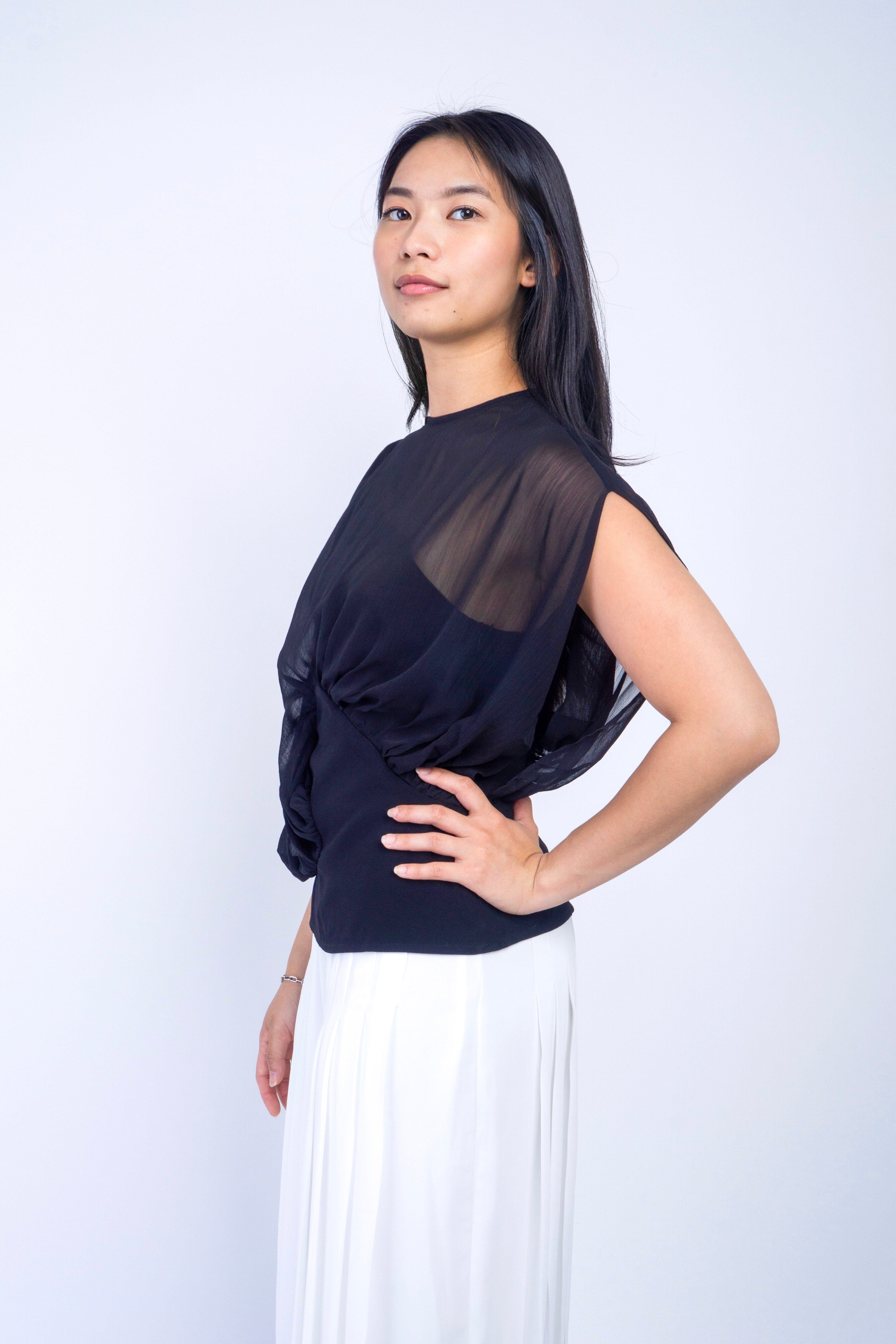 Private Label DRESSES Black Chiffon Swirl Drape Top