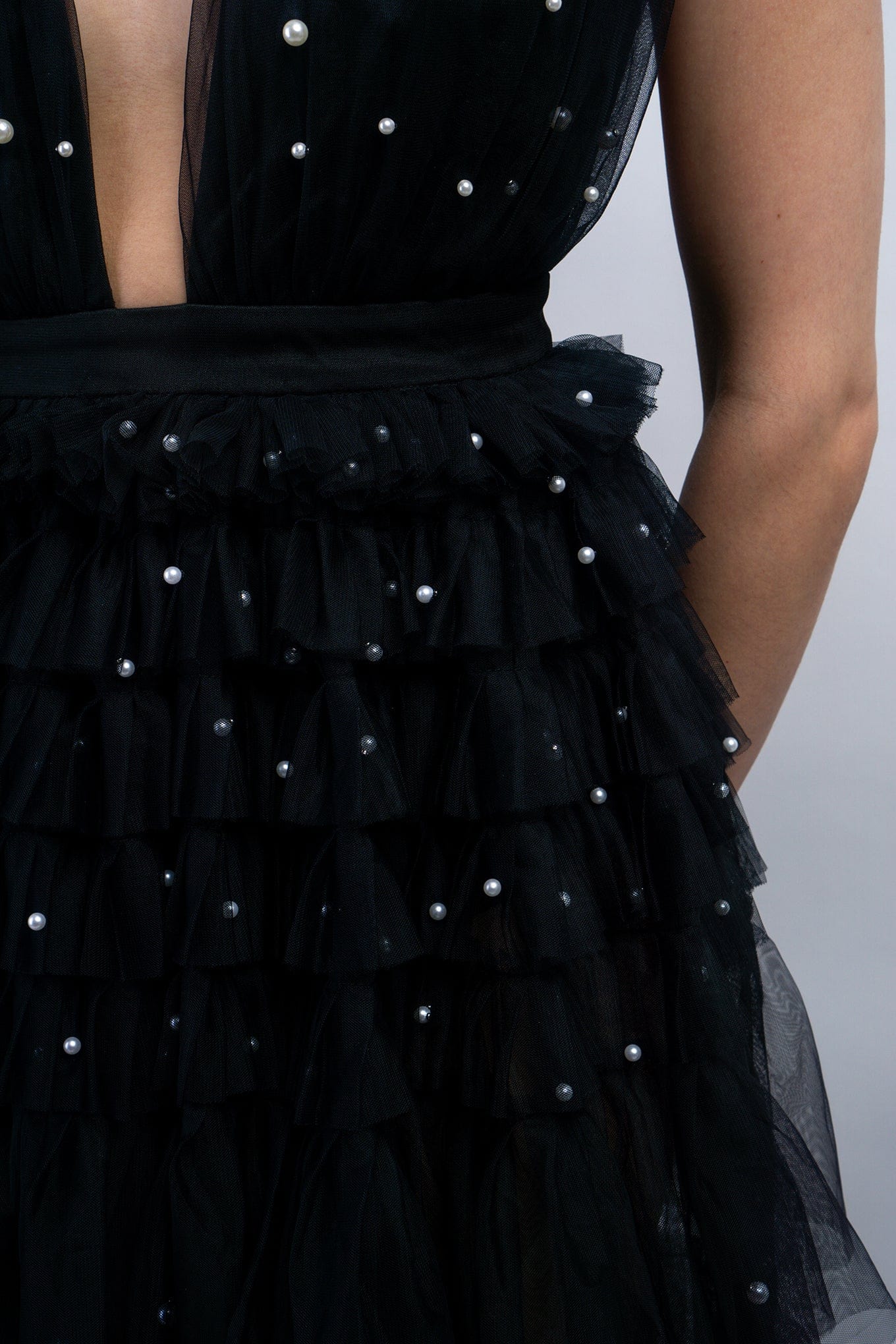 Black Tulle Maxi Dress with Pearls | Women's Clothing and