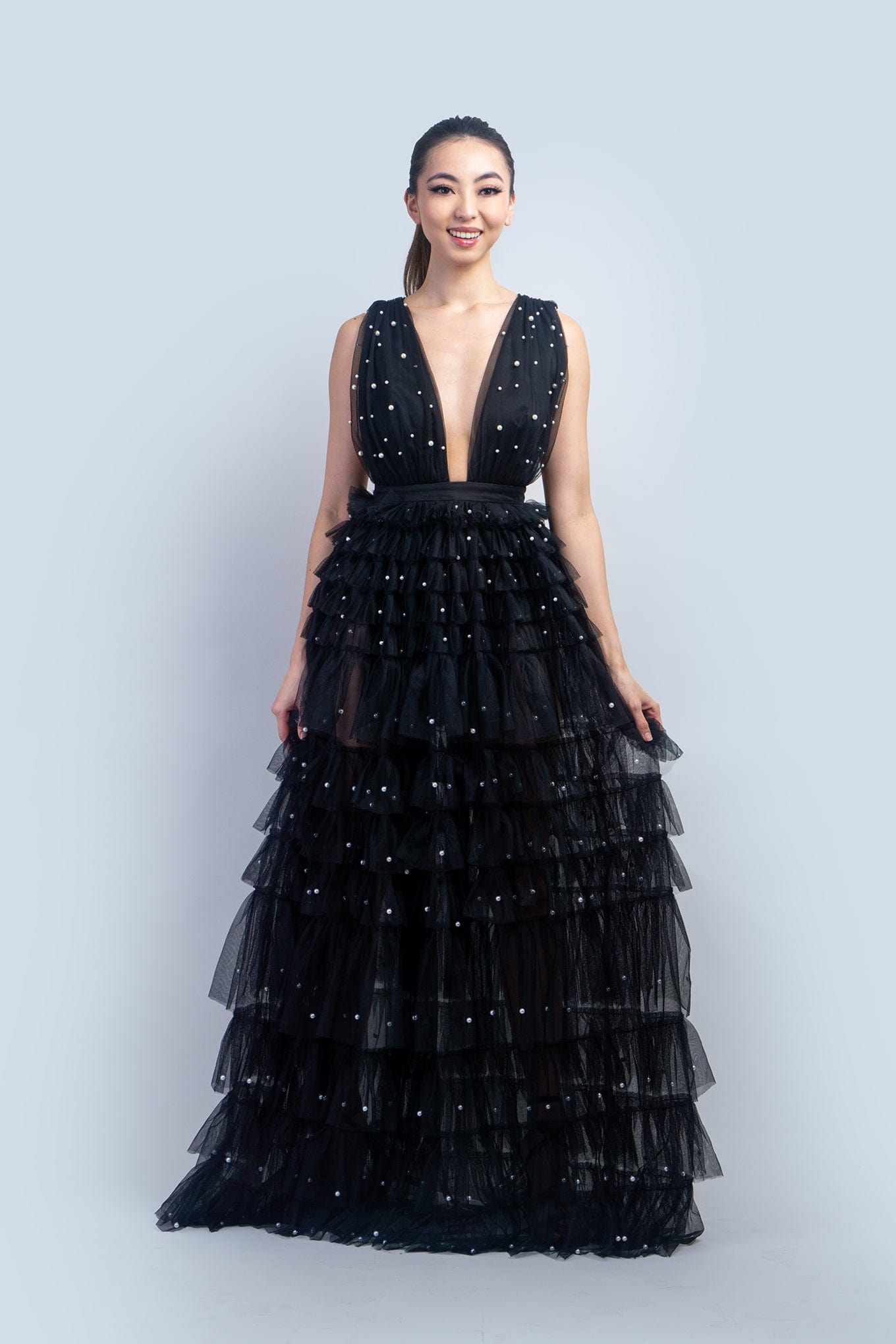 約5.3万円 タグ付 Arobe Pearl Frill Dress BLACK Pearl Ruffle Dress BLACK | Arobe OFFICIAL ONLINE STORE